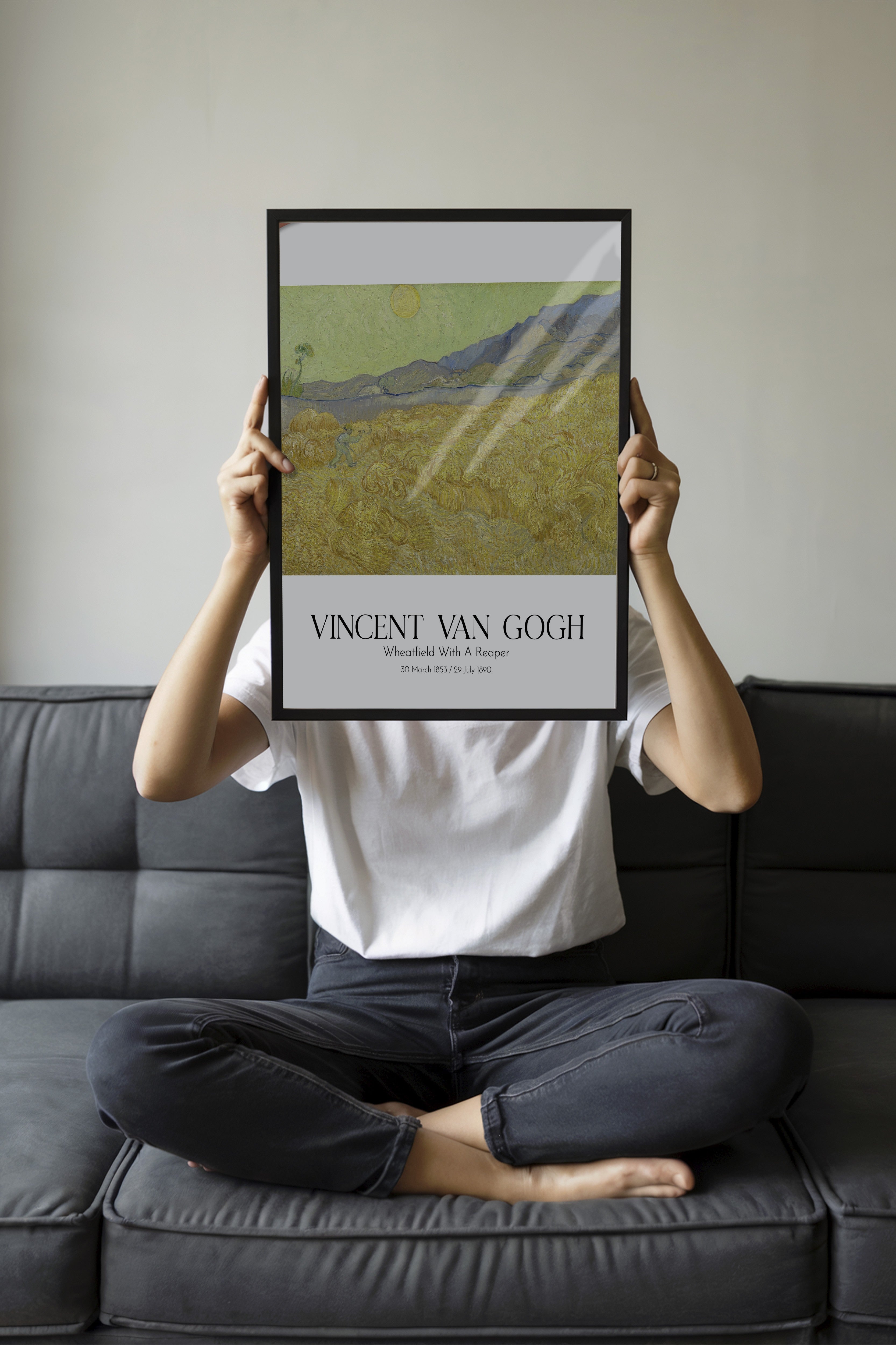 Vincent Van Gogh - Wheatfield With A Reaper, Siyah Çerçeveli Tablo, Sanat Serisi NO:110632
