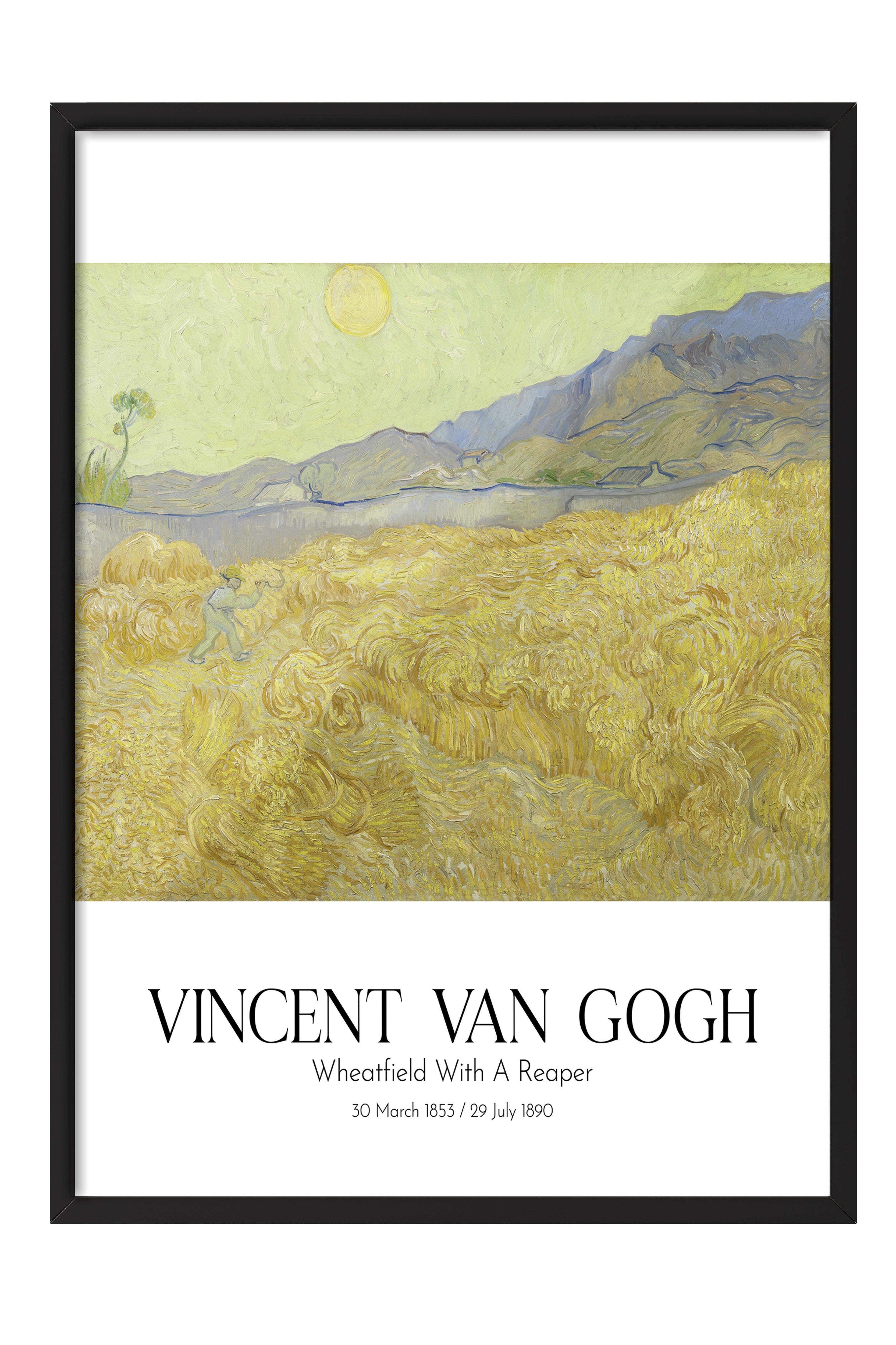 Vincent Van Gogh - Wheatfield With A Reaper, Siyah Çerçeveli Tablo, Sanat Serisi NO:110632