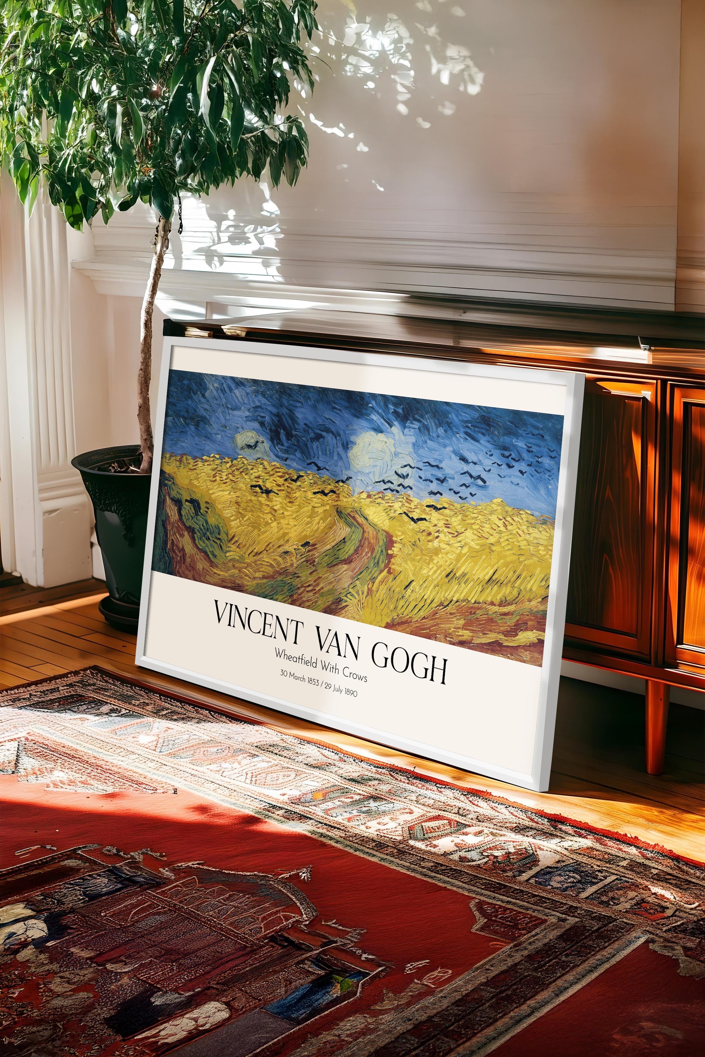 Vincent Van Gogh - Wheatfield With Crows, Beyaz Çerçeveli Tablo, Sanat Serisi NO:110645