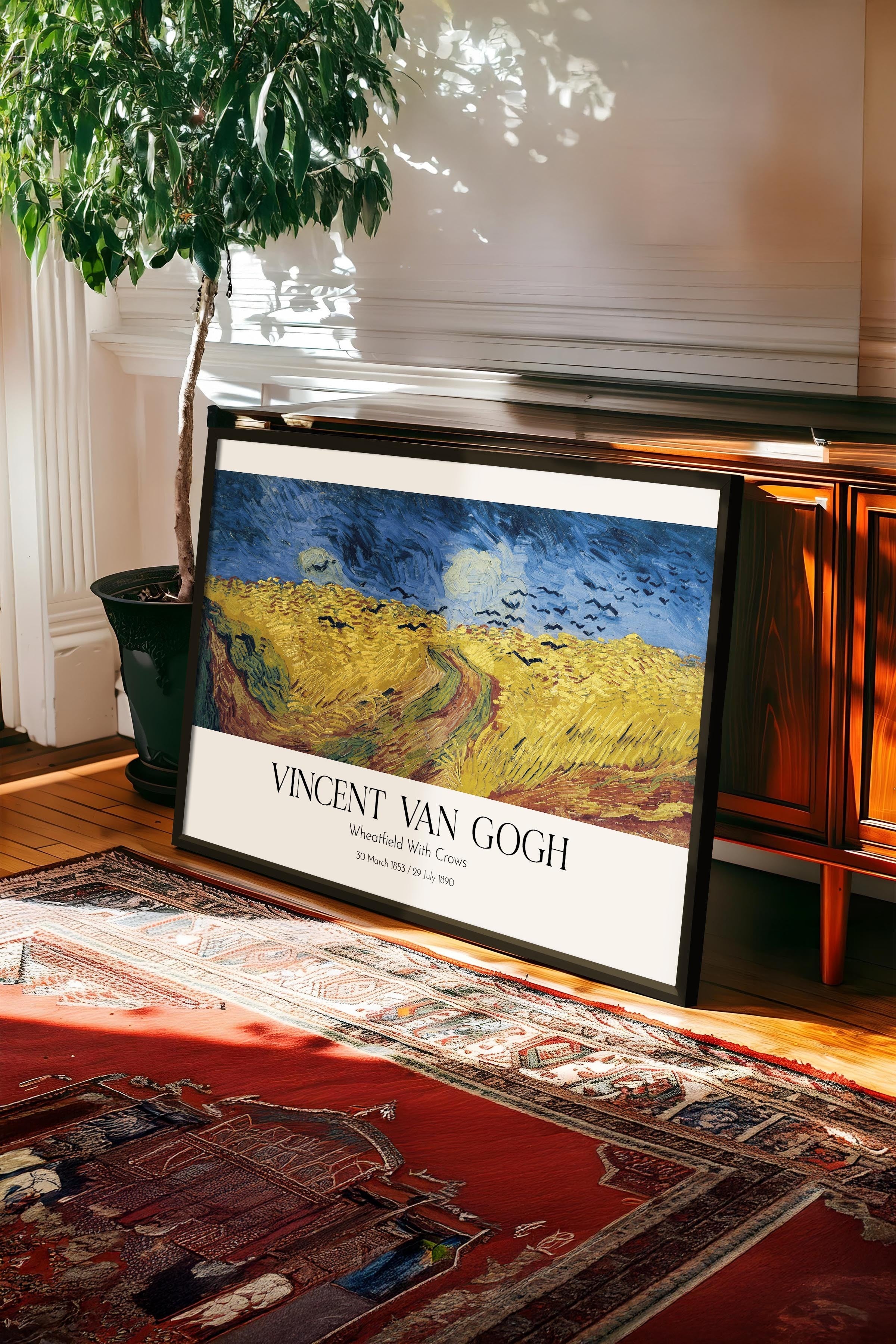 Vincent Van Gogh - Wheatfield With Crows, Siyah Çerçeveli Tablo, Sanat Serisi NO:110645