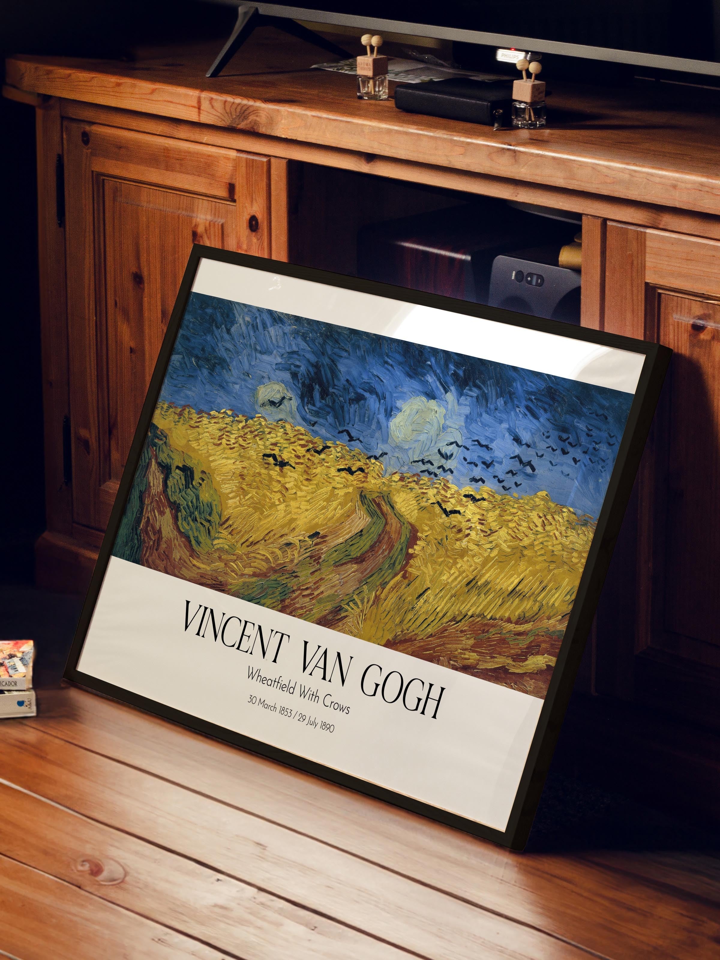 Vincent Van Gogh - Wheatfield With Crows, Siyah Çerçeveli Tablo, Sanat Serisi NO:110645