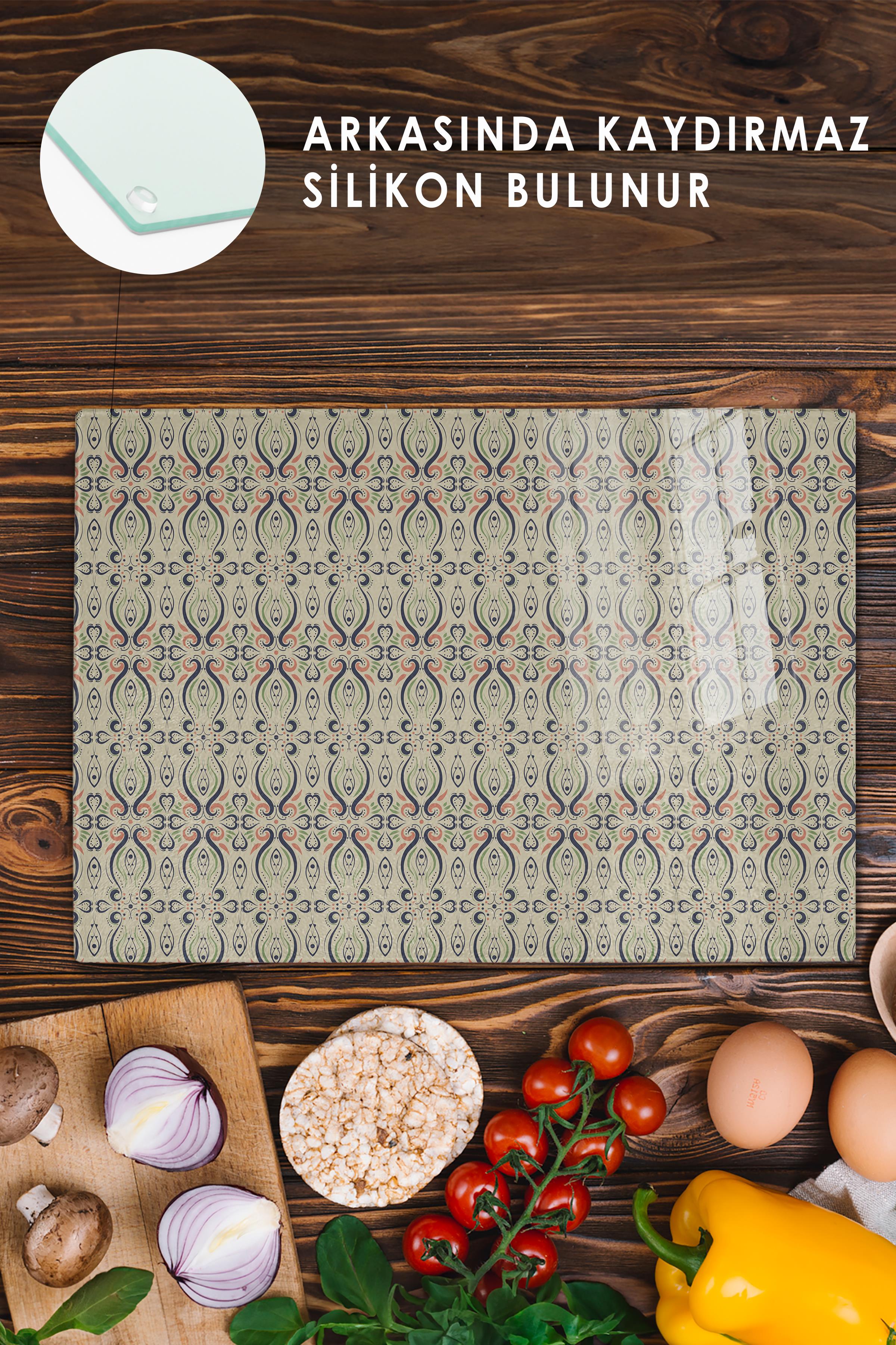 Vintage Cam Kesme Tahtası, Kalın Ve Kırılmaz Cam, Doğrama Tahtası, Mutfak Sunum Tahtası - 21*30cm