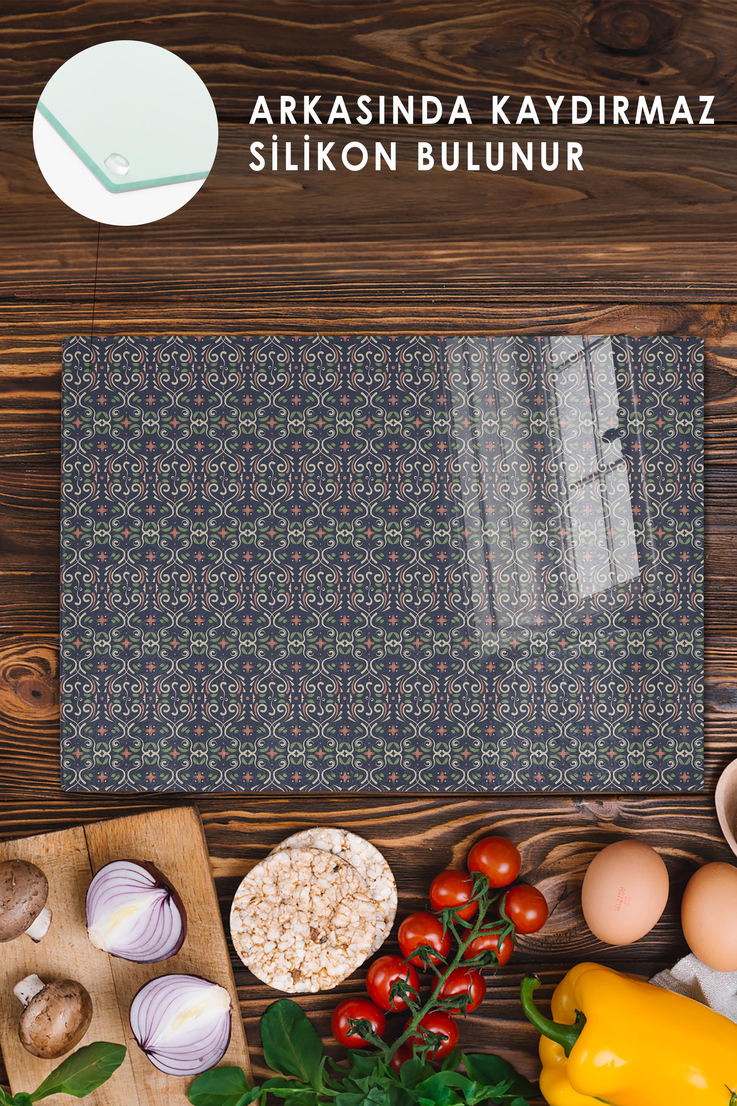 Vintage Cam Kesme Tahtası, Kalın Ve Kırılmaz Cam, Doğrama Tahtası, Mutfak Sunum Tahtası - 21*30cm