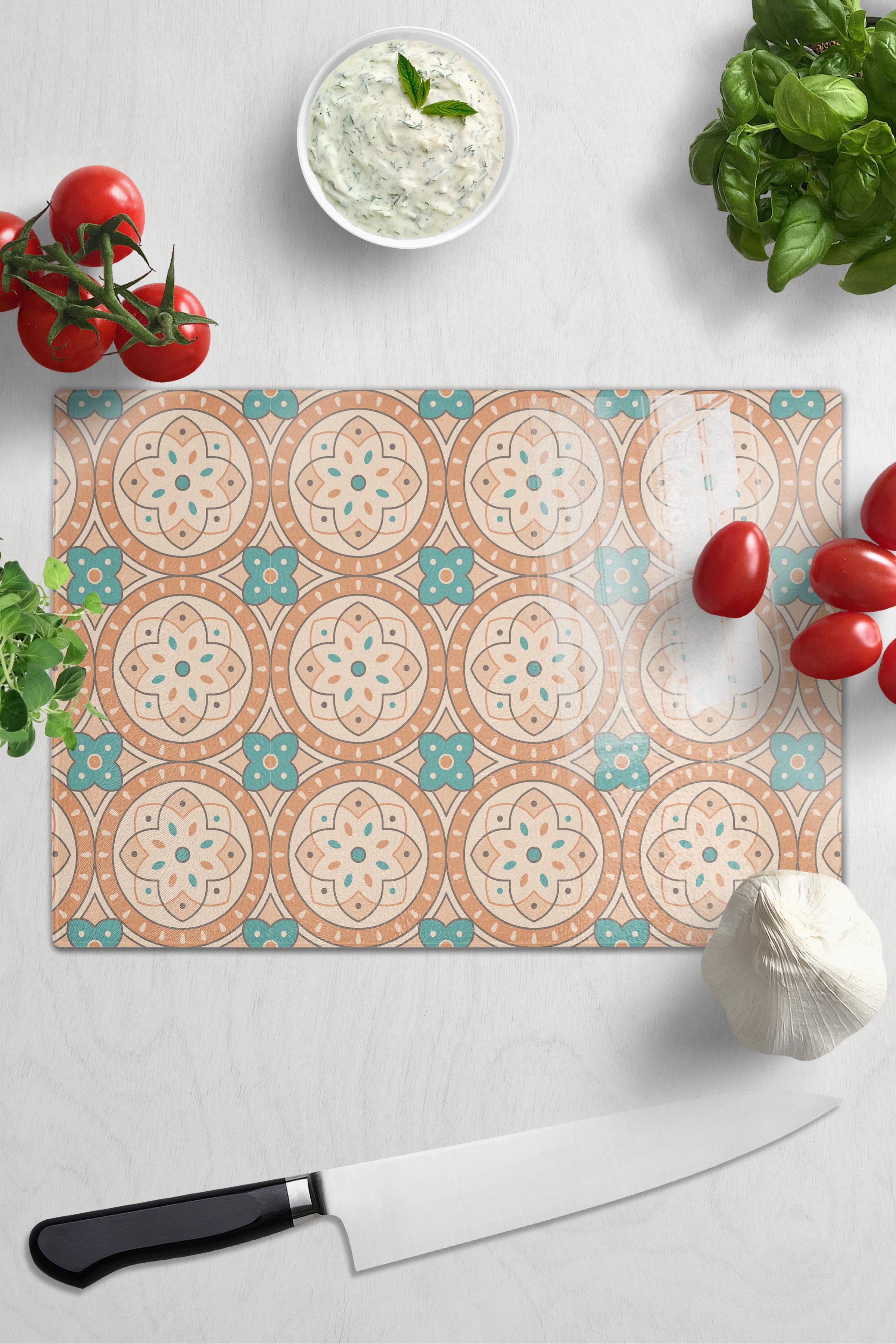 Vintage Cam Kesme Tahtası, Kalın Ve Kırılmaz Cam, Doğrama Tahtası, Mutfak Sunum Tahtası - 21*30cm