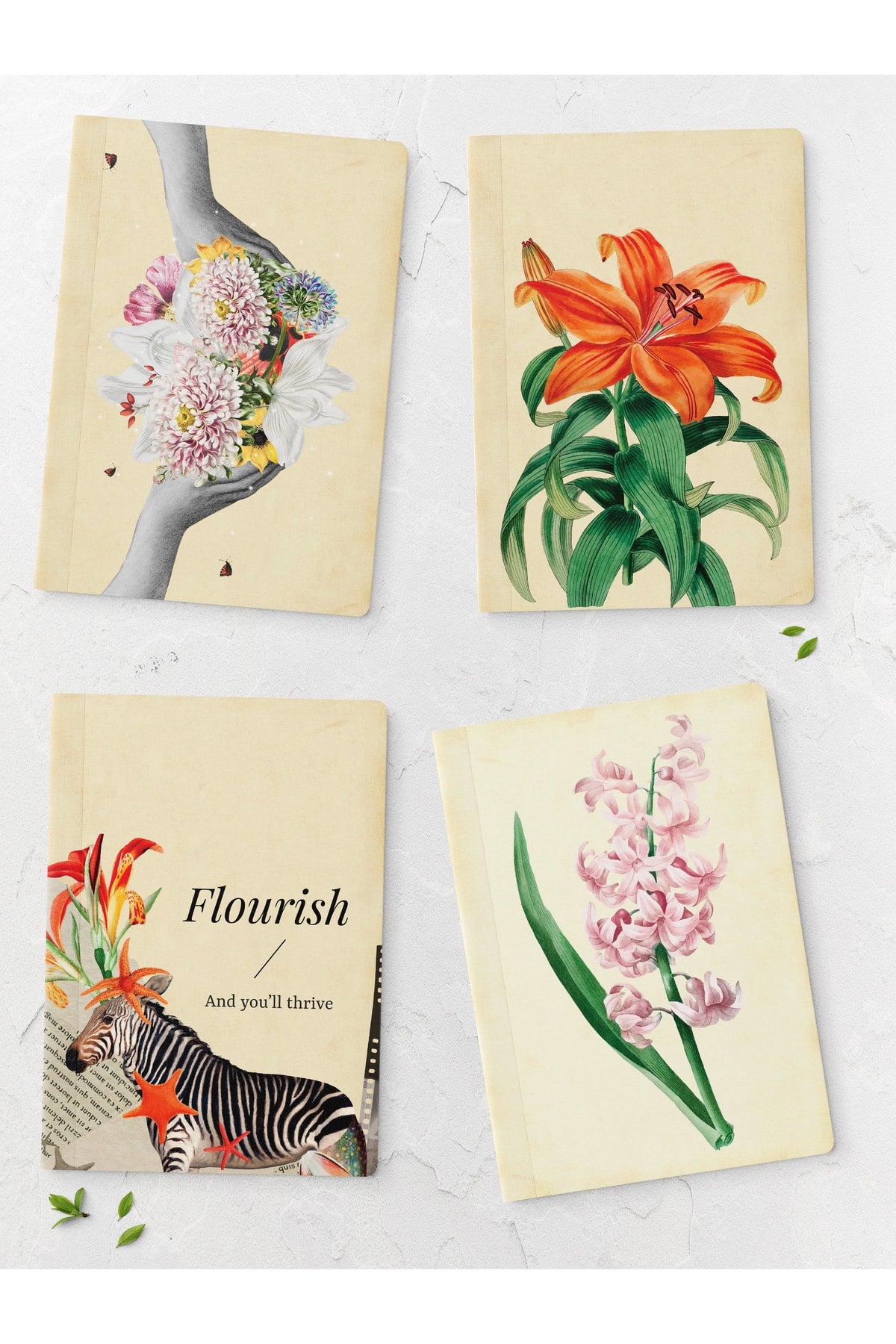 Vintage Defter Seti - 4 Adet - 14cm 20cm - 64 Sayfa - Çizgisiz