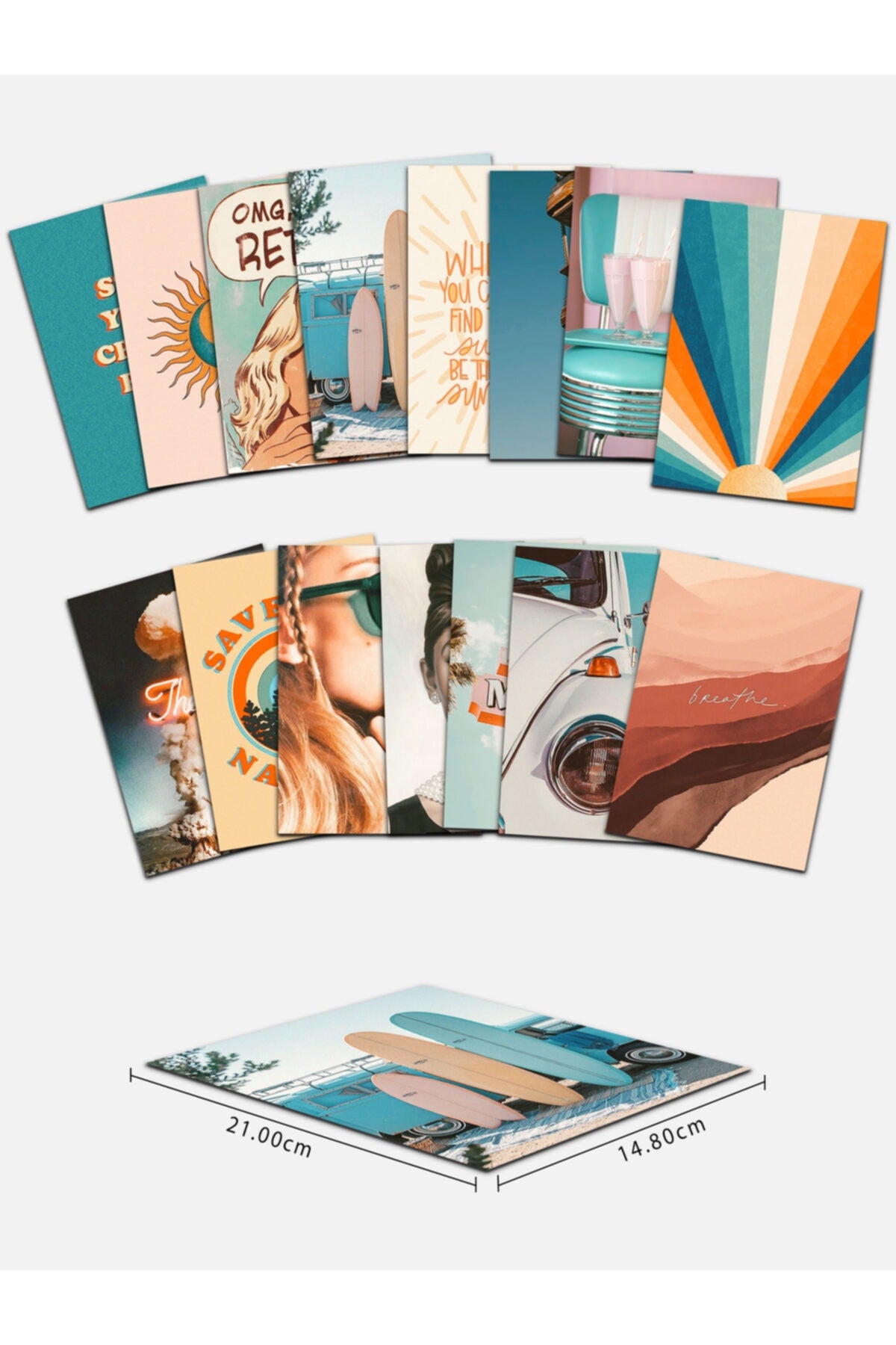 Vintage Duvar Kağıdı Seti, Retro Poster Seti, Dekoratif Poster Kolaj Seti, Çerçevesiz Poster Set