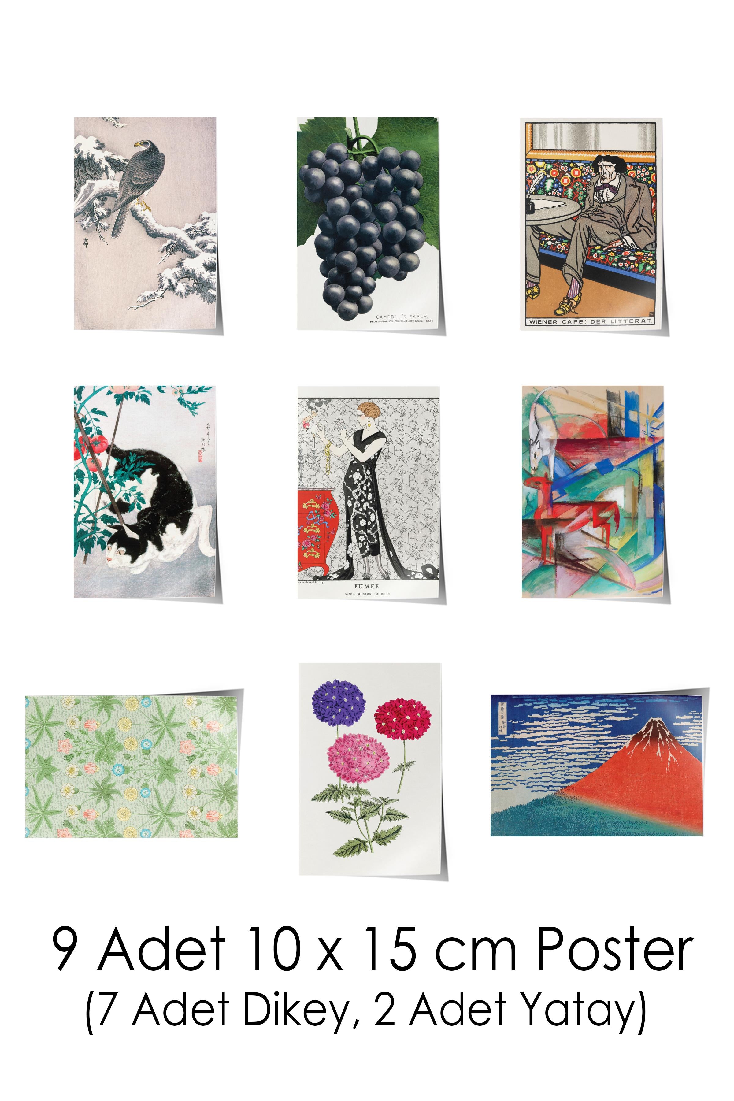 Vintage Duvar Poster Seti - 17 Adet Vintage Poster - Ev ve Ofis Duvar Tablosu - Çerçevesiz Poster