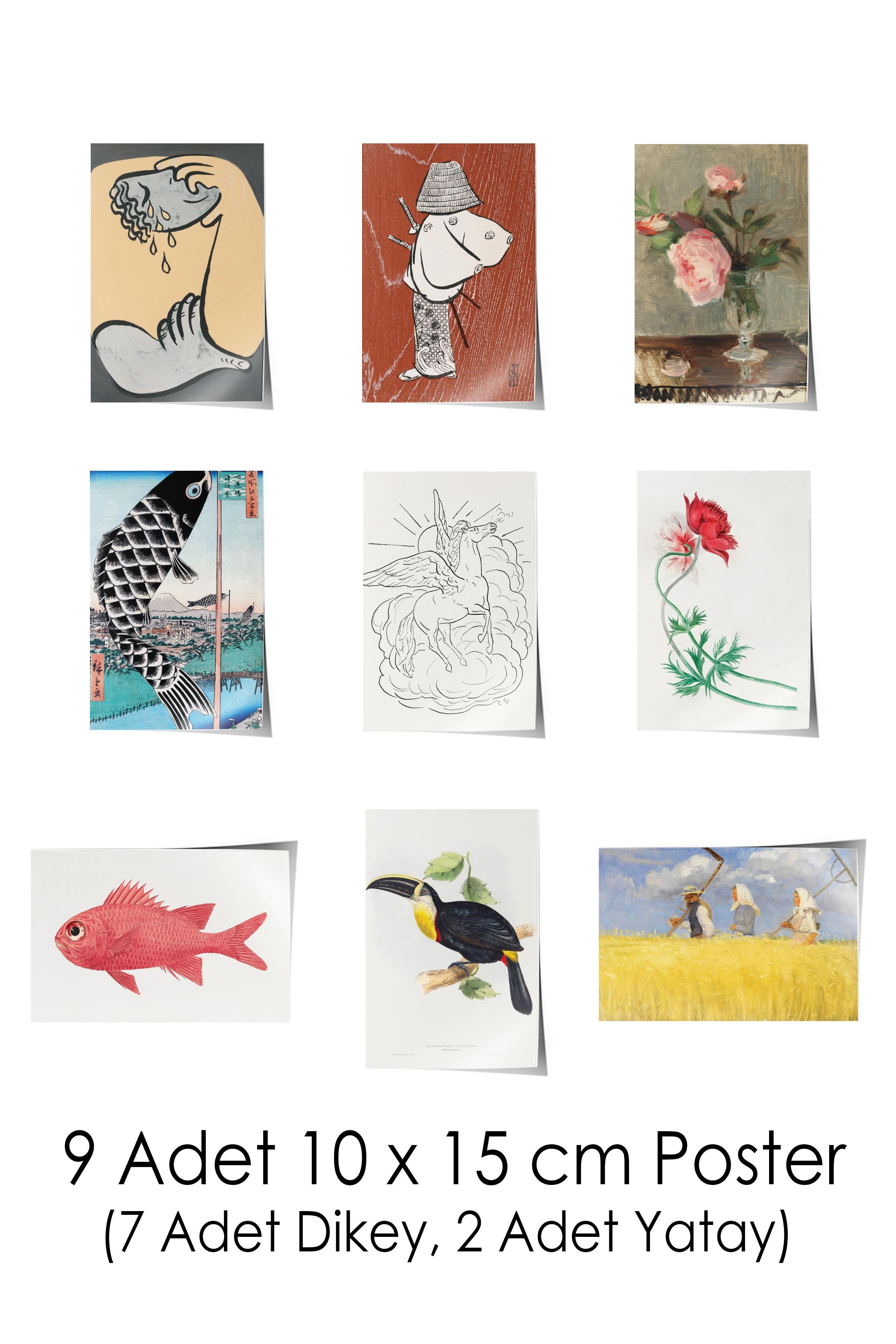 Vintage Duvar Poster Seti - 17 Adet Vintage Poster - Ev ve Ofis Duvar Tablosu - Çerçevesiz Poster