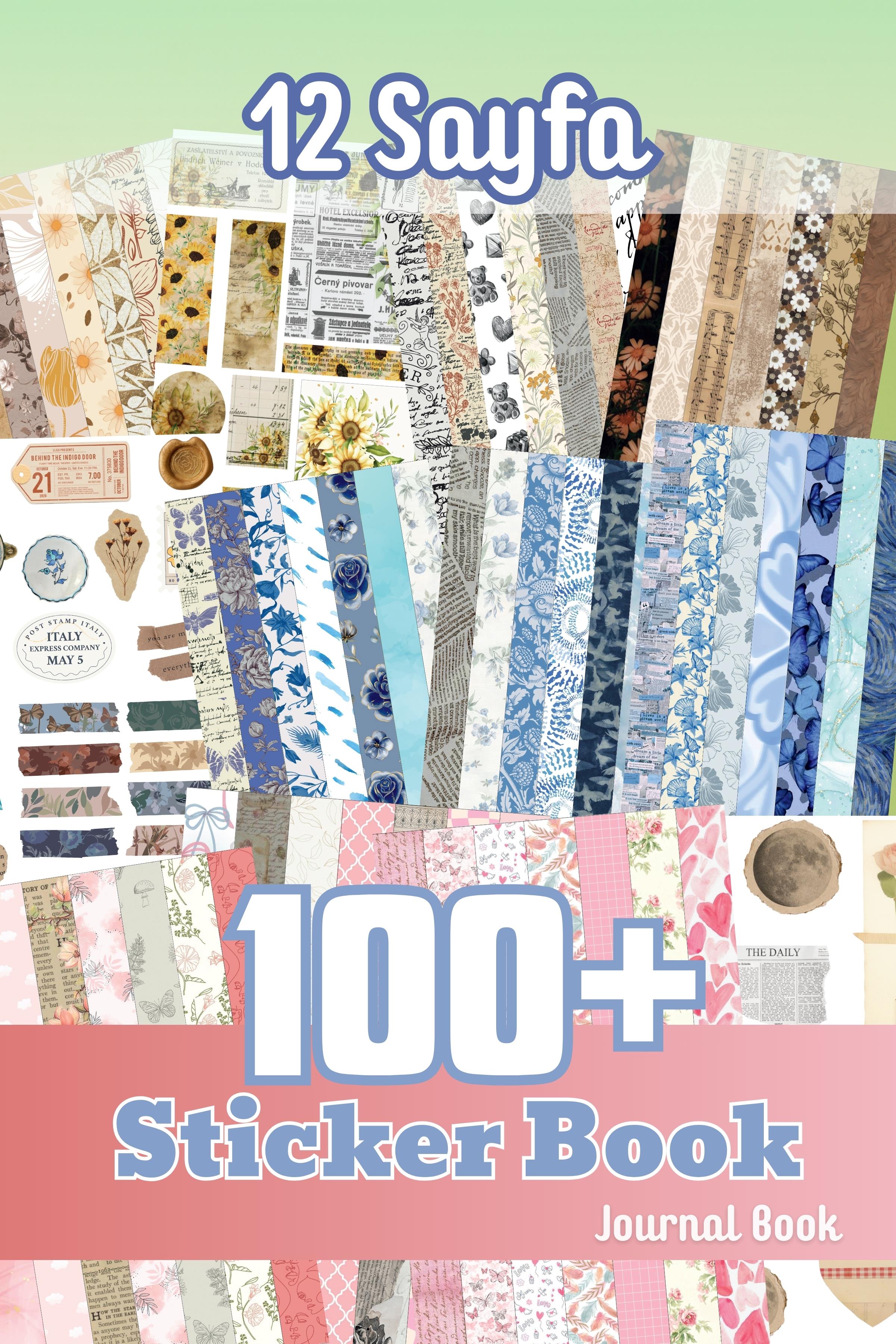 Vintage Etiket Seti, 120 Adet Büyük Boy Etiket, Sticker Book, Sticker Defteri, Bullet Journal, Günlük