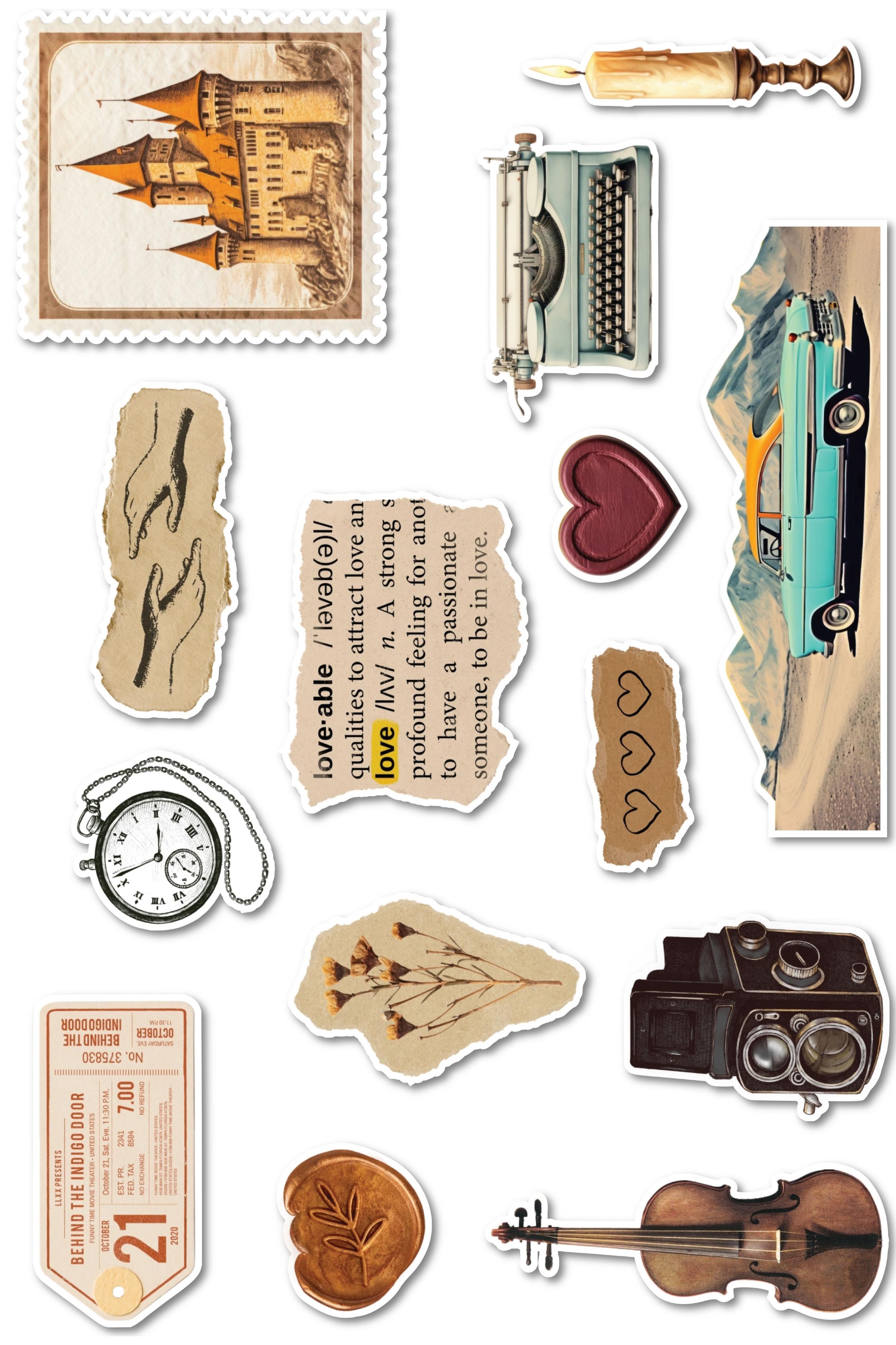 Vintage Gezgin Etiket Seti, Büyük Boy, 14 Adet Su Geçirmez, Sticker Seti, Laptop, Telefon, Valiz Uyumlu