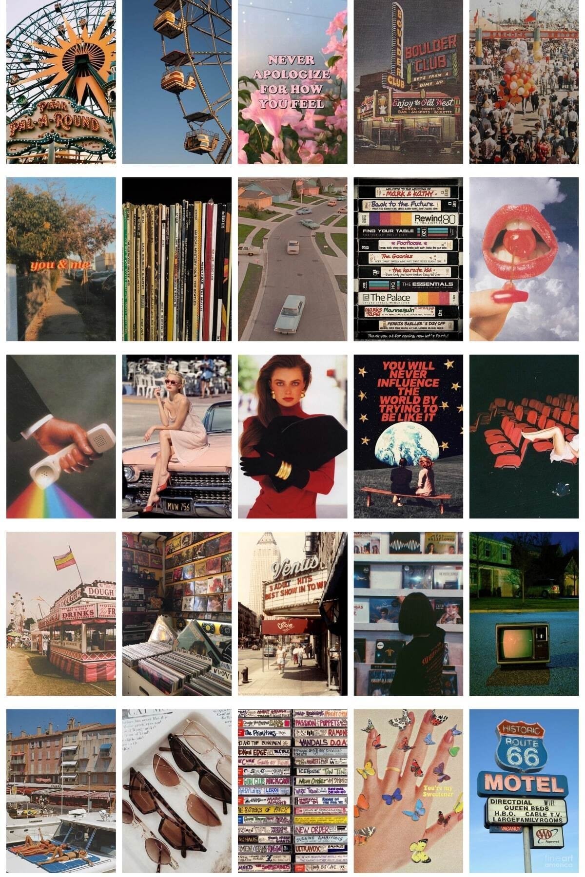 Vintage Poster Seti - Arkası Yapışkanlı Retro Poster Kolaj Set - 100 Adet - 10cm*15cm - Kutulu Set