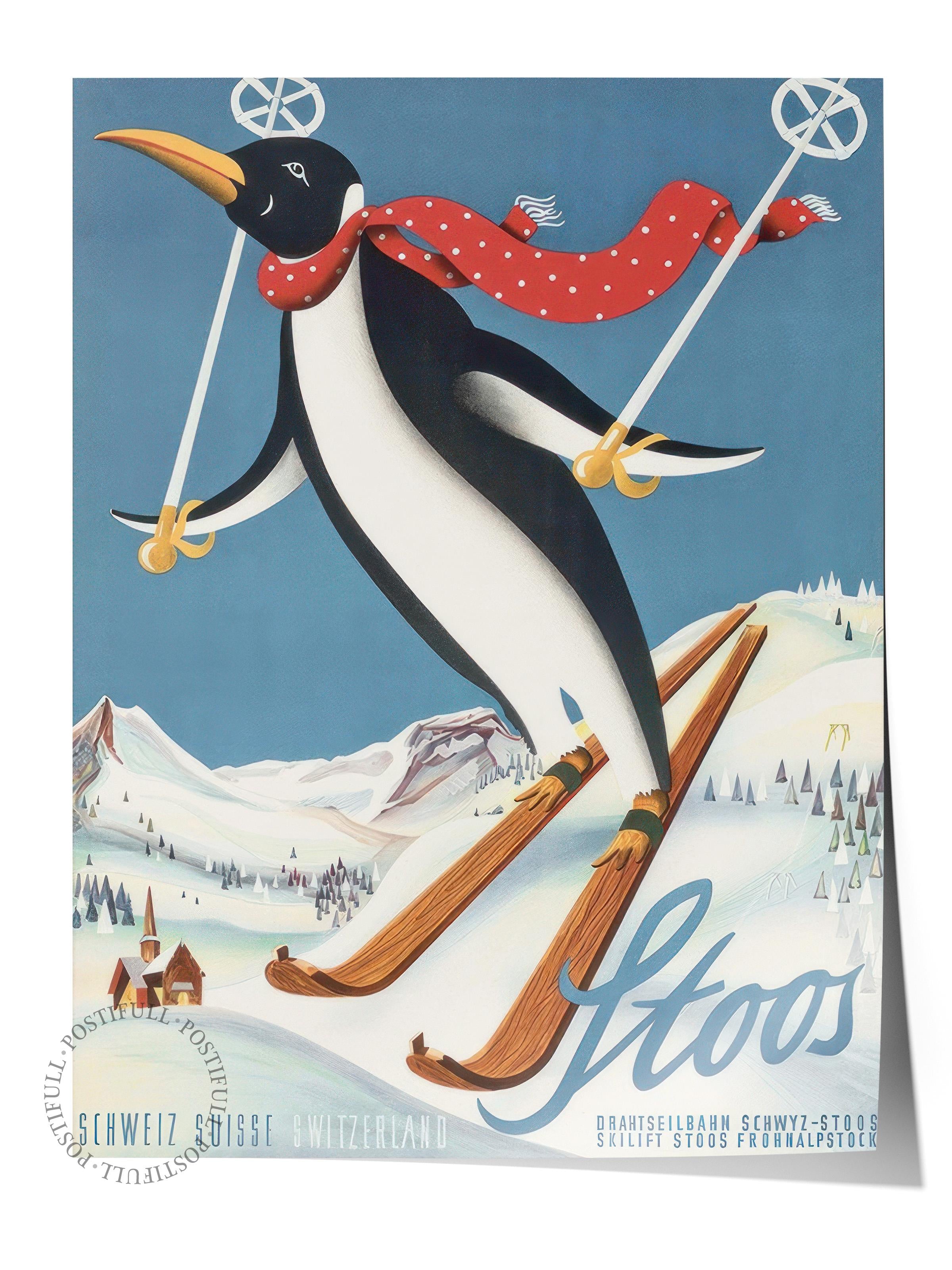 Vintage Stoos Penguin Poster, Dikey Duvar Tablosu Comfort Serisi NO:108553