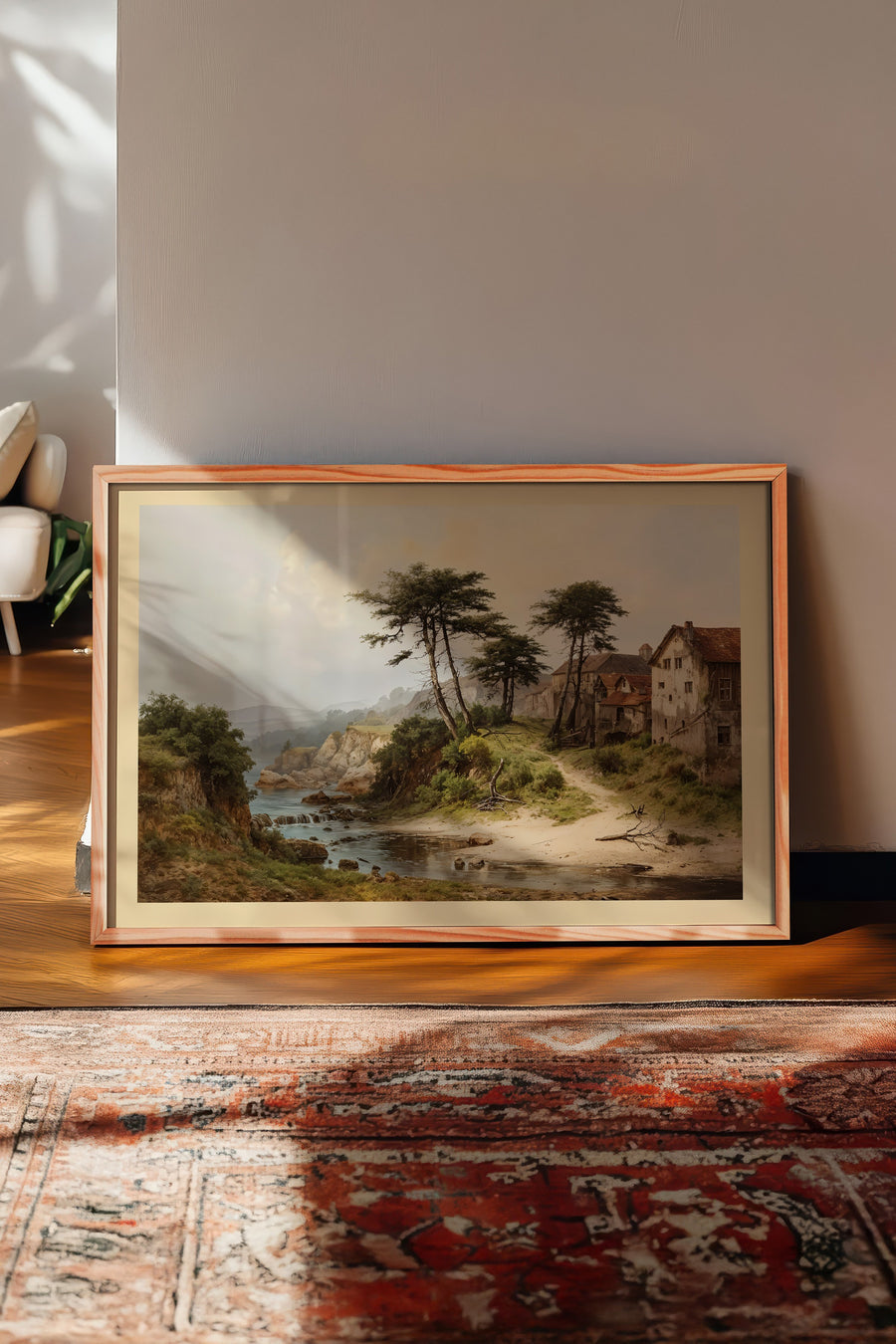 Farklı Tonlarda Kırsal Manzara Vintage Poster – Ahşap Çerçeveli Tablo