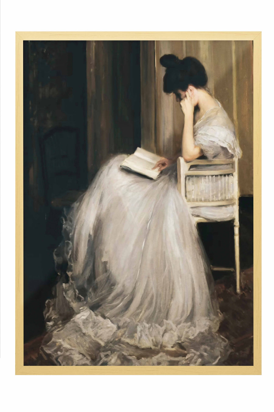 Kitap Okuyan Kadın Vintage Poster – Bej Çerçeveli Tablo