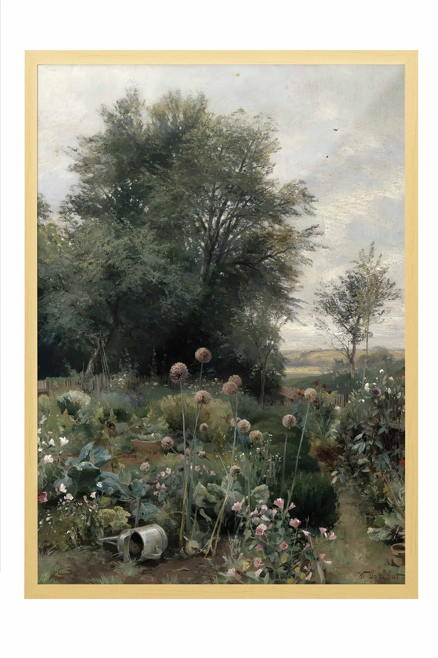 Doğal Bahçe Manzarası Vintage Poster – Bej Çerçeveli Tablo