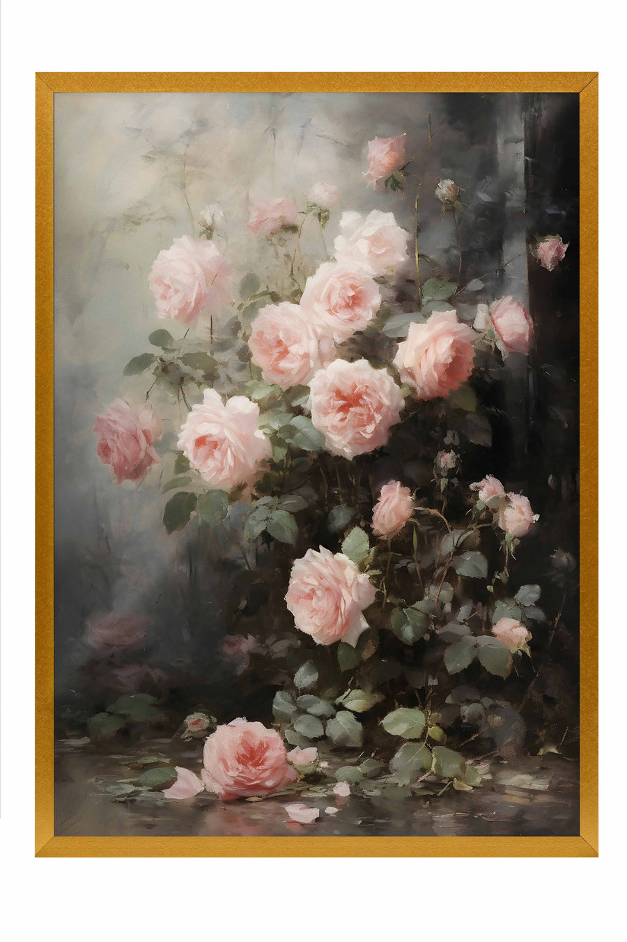 Pembe Güller Vintage Poster – Gold Çerçeveli Tablo