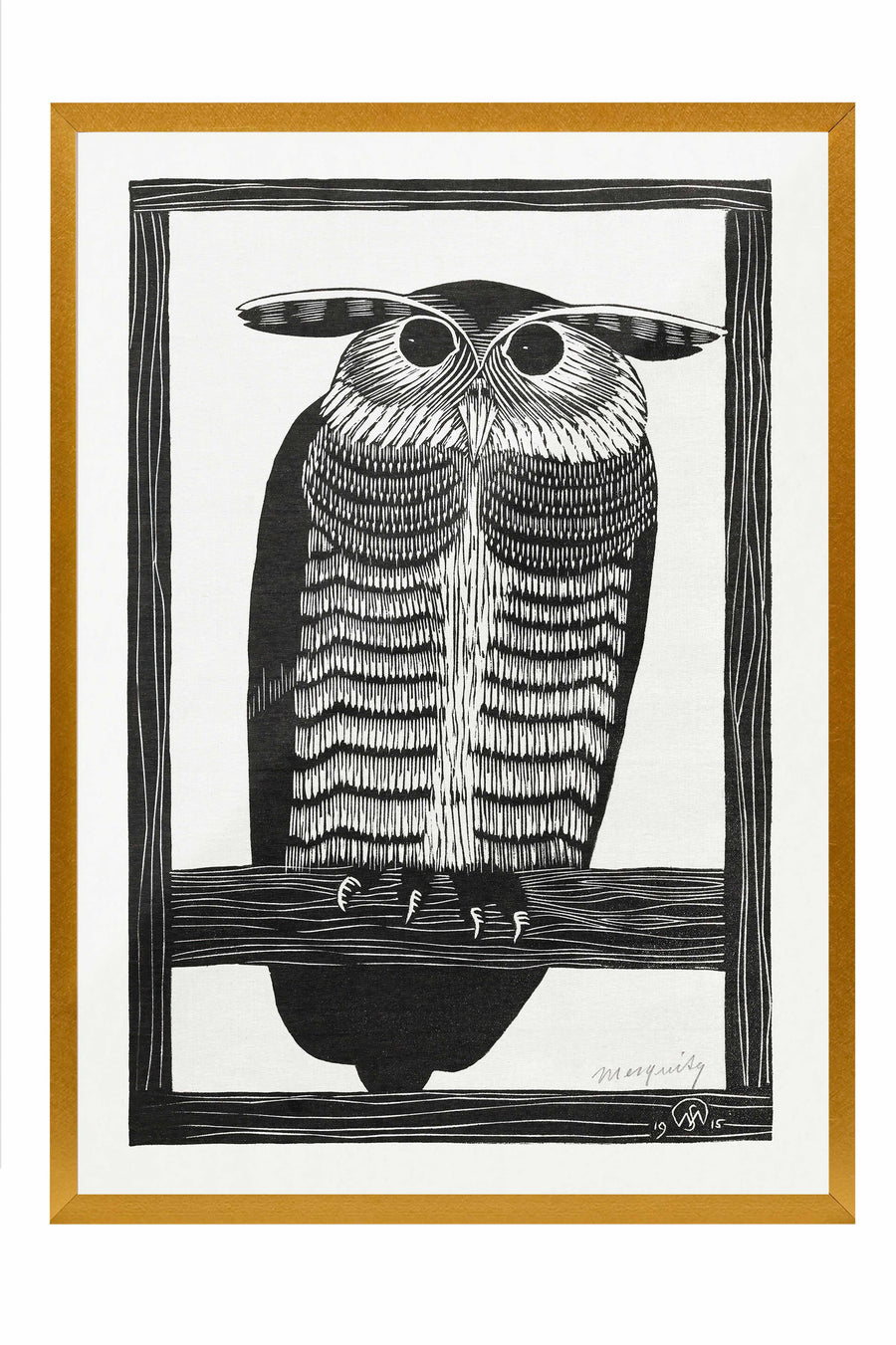 Baykuş Şekli Vintage Poster – Gold Çerçeveli Tablo