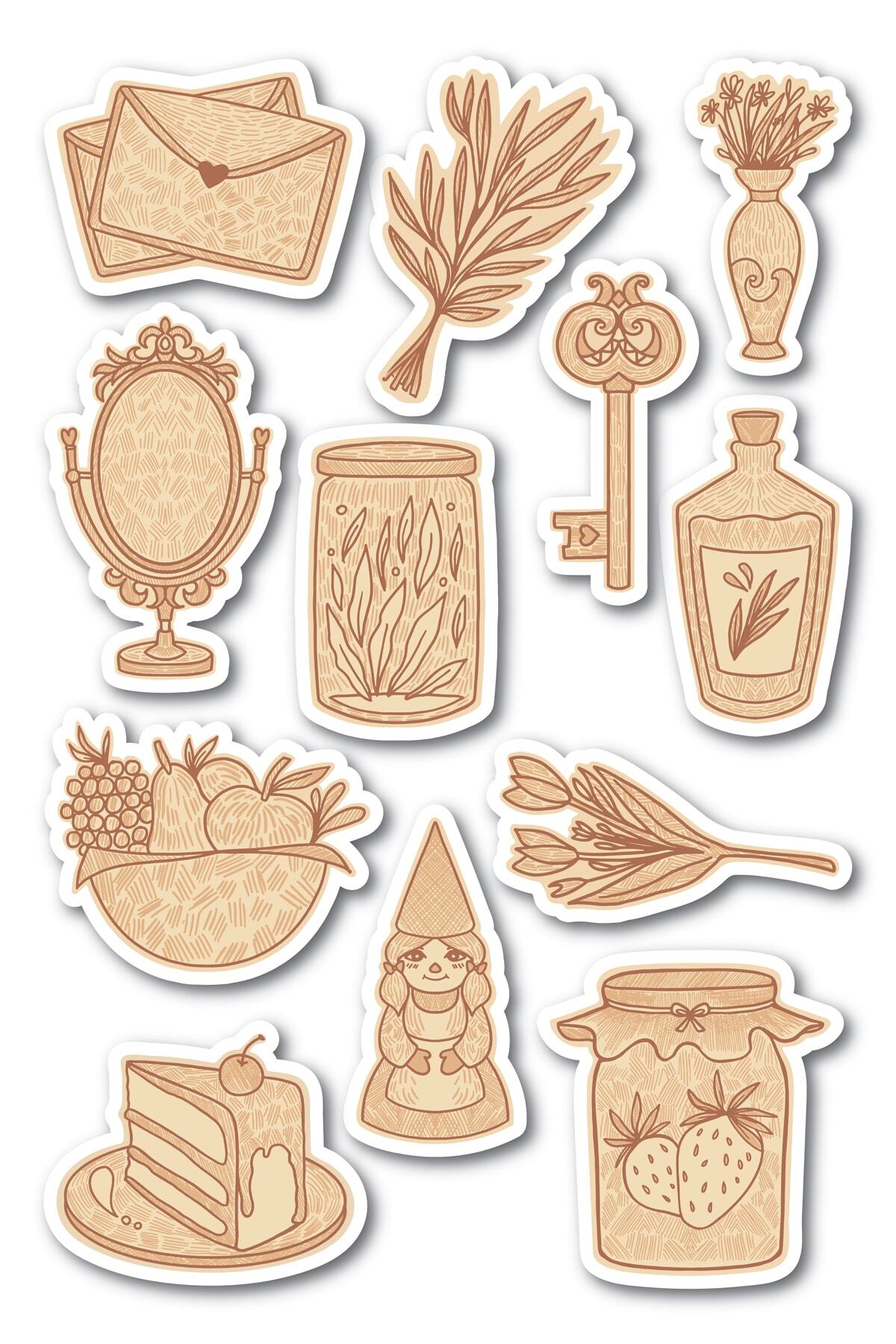 Vintage Temalı Sticker Seti - 10 Adet Etiket Seti- Telefon, Tablet, Defter Laptop Uyumlu Etiket