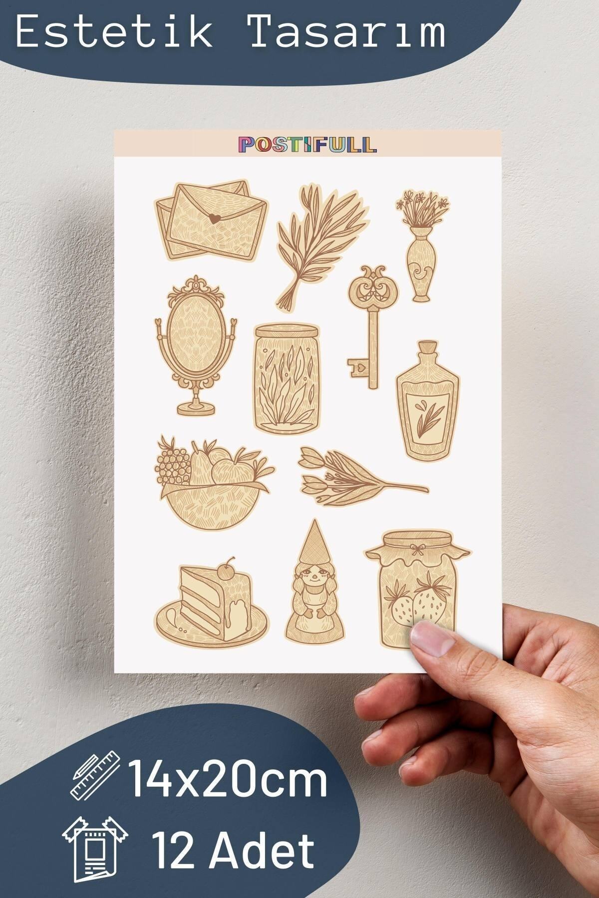 Vintage Temalı Sticker Seti - 10 Adet Etiket Seti- Telefon, Tablet, Defter Laptop Uyumlu Etiket