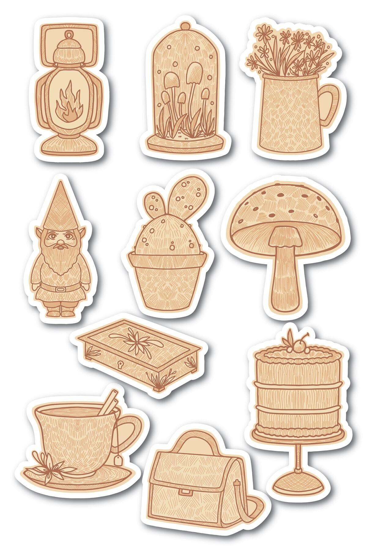 Vintage Temalı Sticker Seti - 10 Adet Etiket Seti- Telefon, Tablet, Defter Laptop Uyumlu Etiket