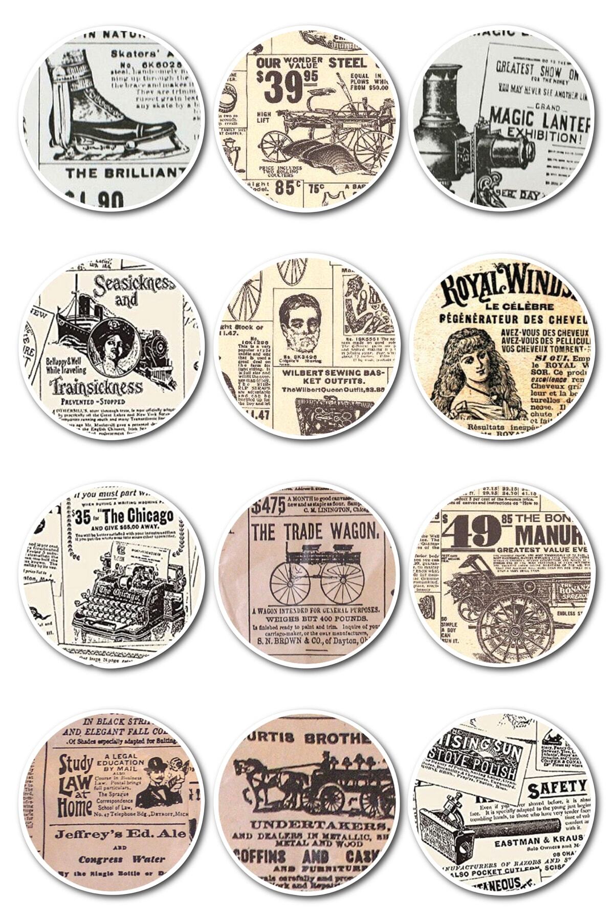 Vintage Temalı Sticker Seti - 12 Adet Etiket Seti- Telefon, Tablet, Defter Laptop Uyumlu Etiket