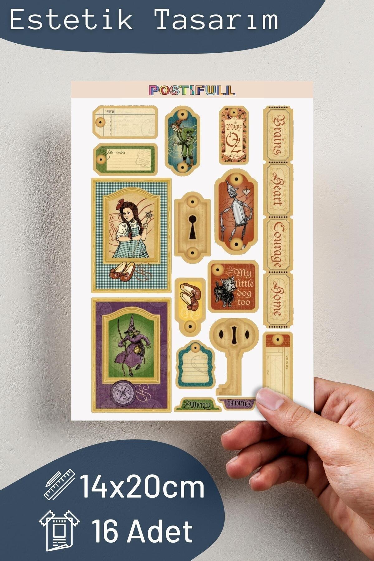 Vintage Temalı Sticker Seti - 17 Adet Etiket Seti- Telefon, Tablet, Defter Laptop Uyumlu Etiket