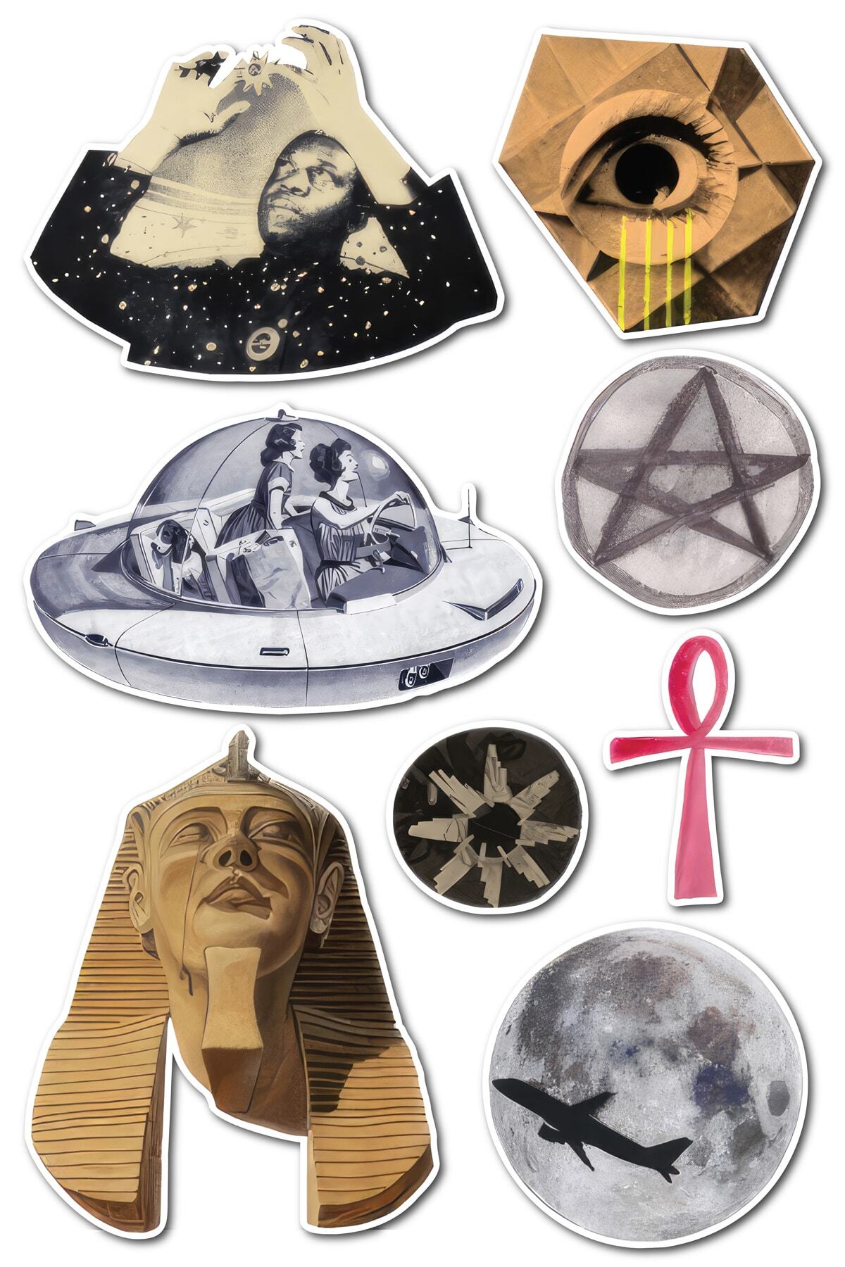 Vintage Temalı Sticker Seti - 8 Adet Etiket Seti- Telefon, Tablet, Defter Laptop Uyumlu Etiket