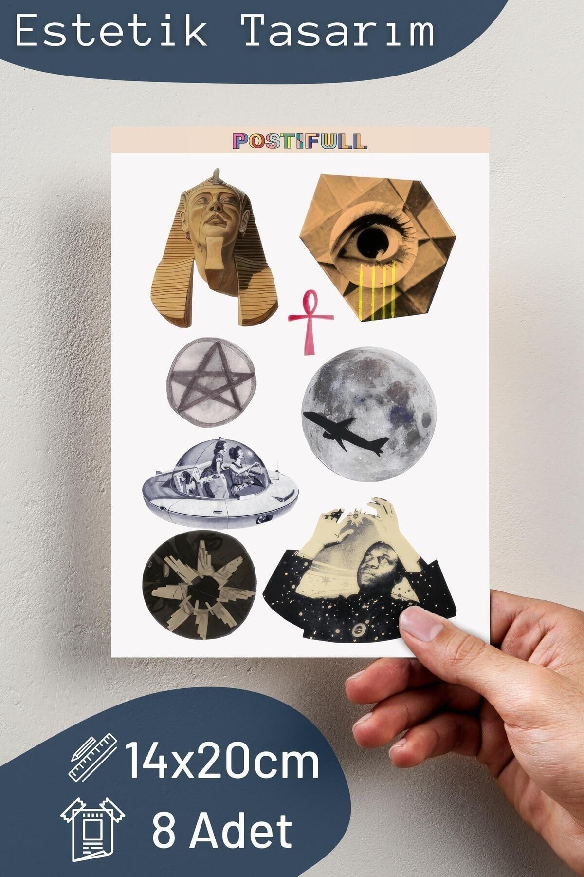 Vintage Temalı Sticker Seti - 8 Adet Etiket Seti- Telefon, Tablet, Defter Laptop Uyumlu Etiket