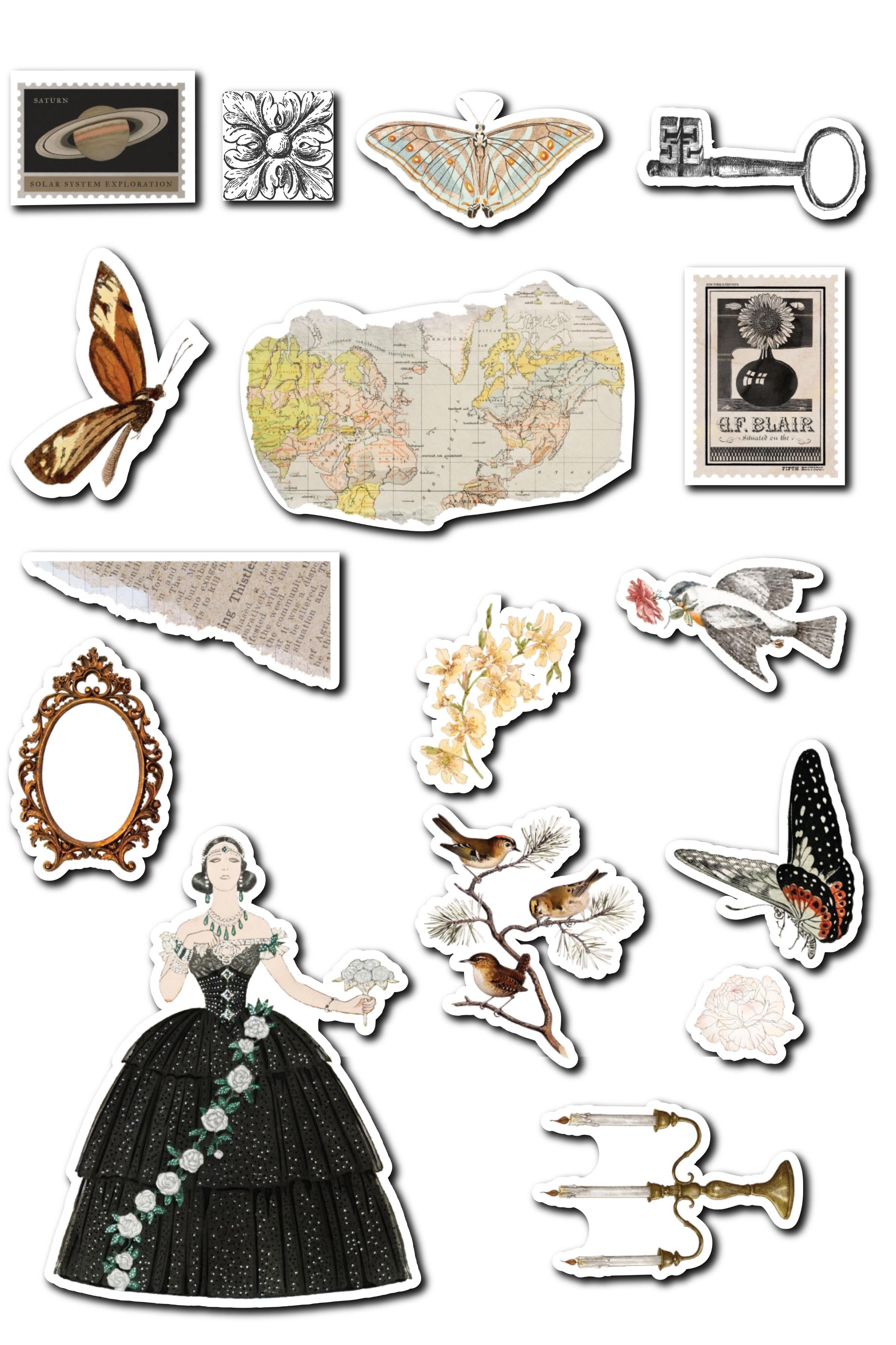 Vintage ve Retro Etiket Seti, 16 Adet Su Geçirmez, Vintage Sticker, Journal, Memopad, Günlük Uyumlu