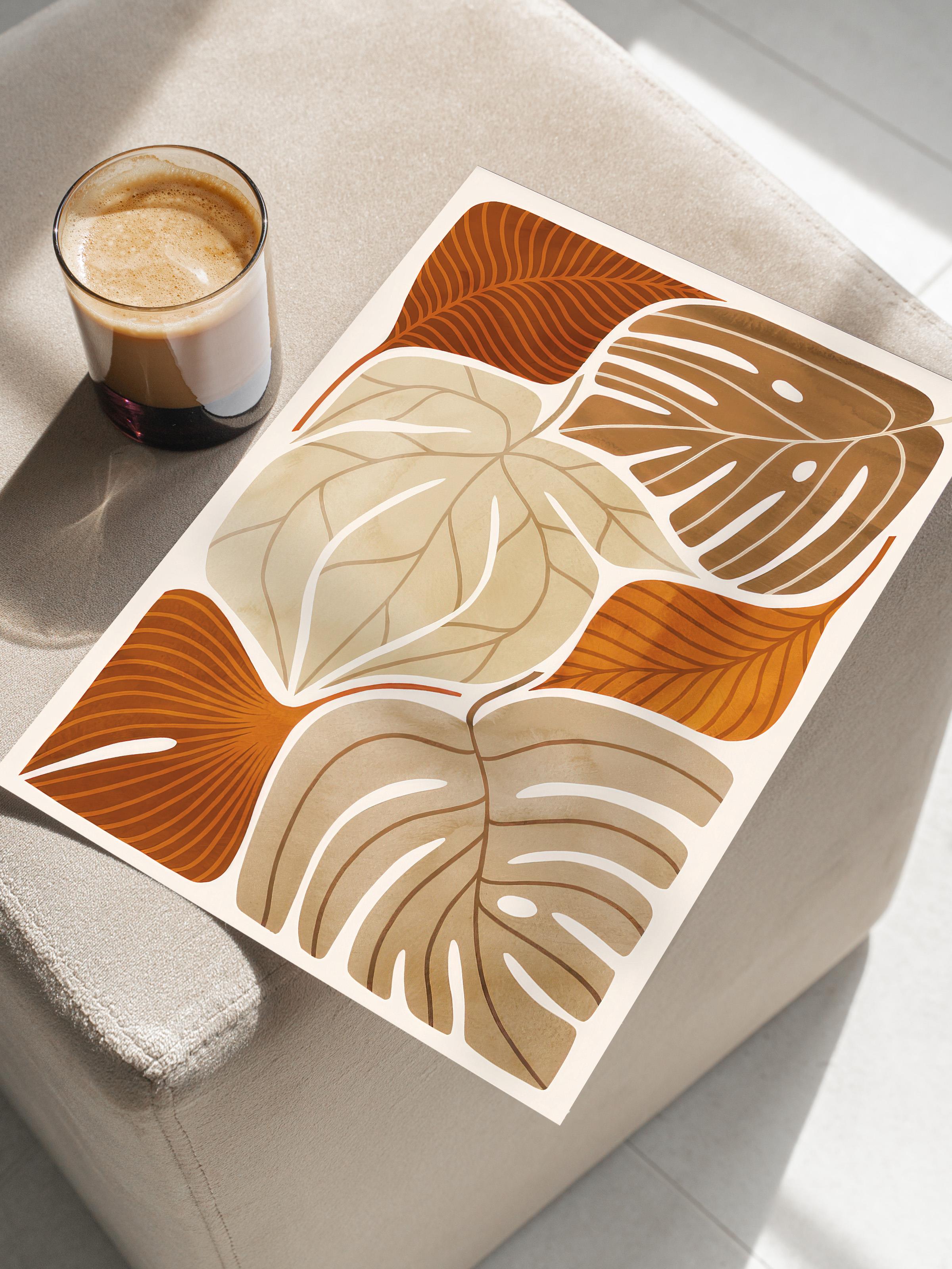 Warm Leaves Poster, Çerçevesiz Duvar Posteri, Dikey Duvar Tablosu Comfort Serisi NO:108528