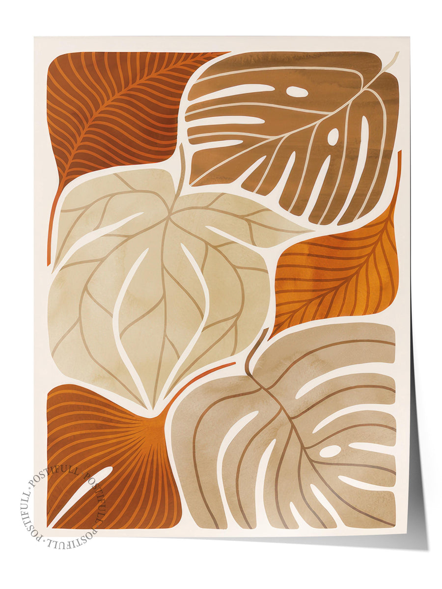 Warm Leaves Poster, Çerçevesiz Duvar Posteri, Dikey Duvar Tablosu Comfort Serisi NO:108528