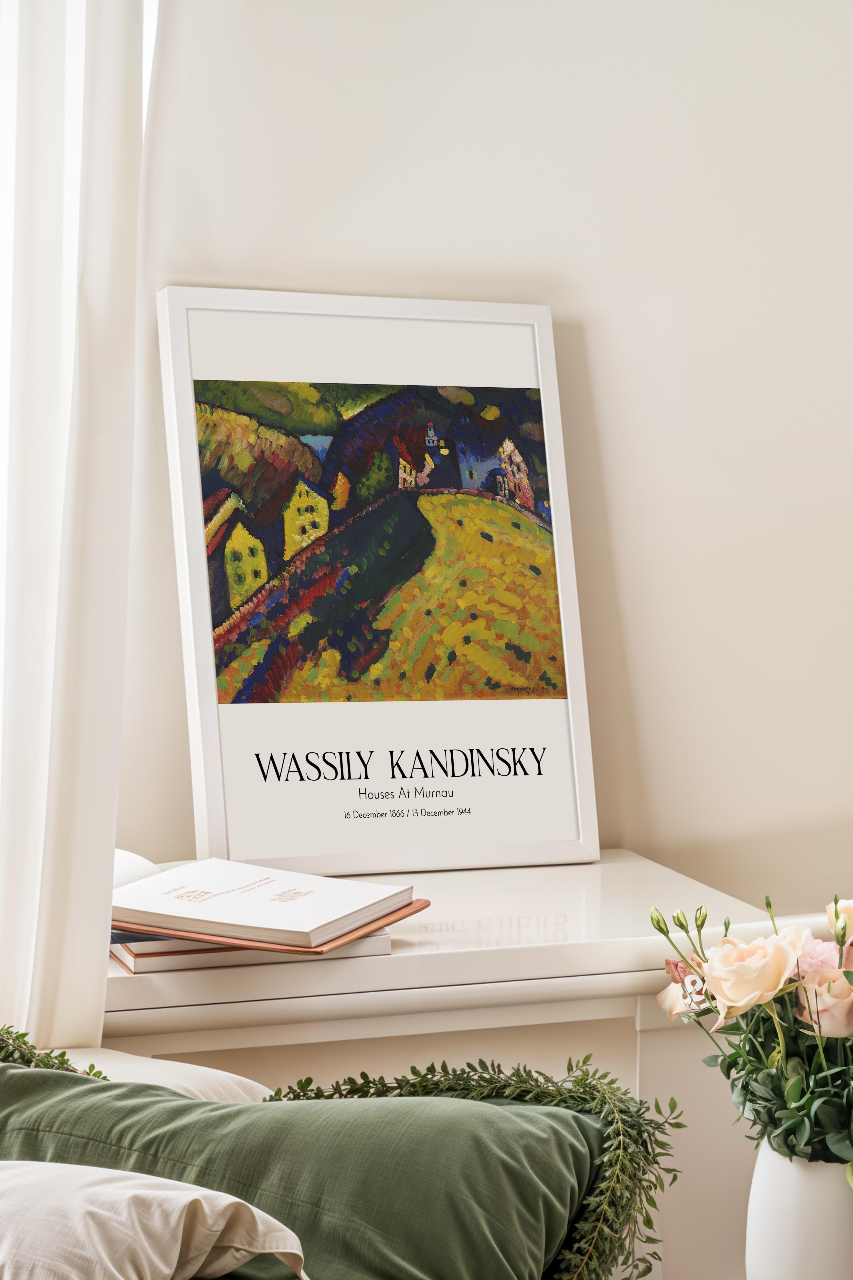 Wassily Kandinsky - Houses At Murnau, Beyaz Çerçeveli Tablo, Sanat Serisi NO:112429