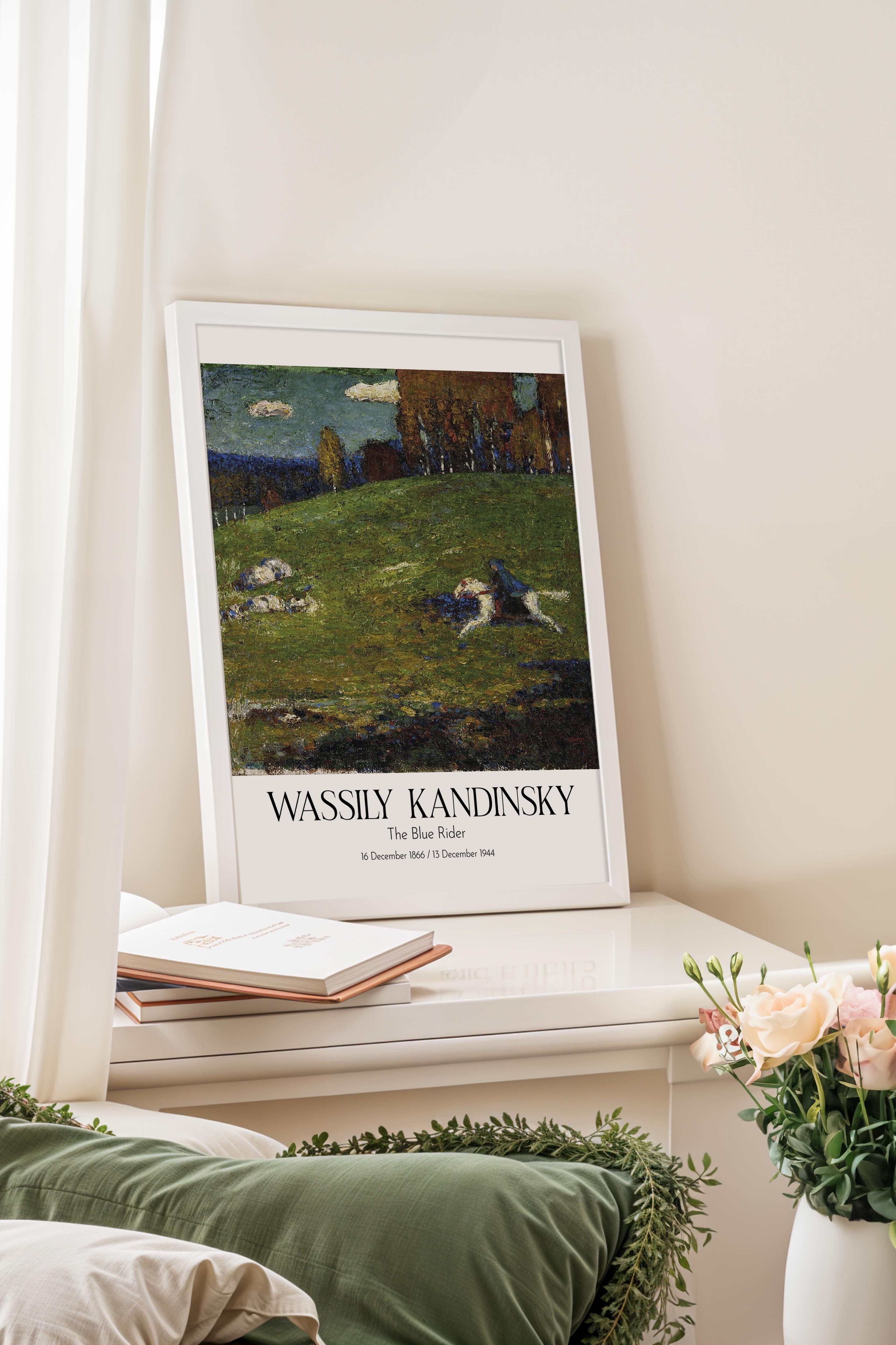 Wassily Kandinsky - The Blue Rider, Beyaz Çerçeveli Tablo, Sanat Serisi NO:112434