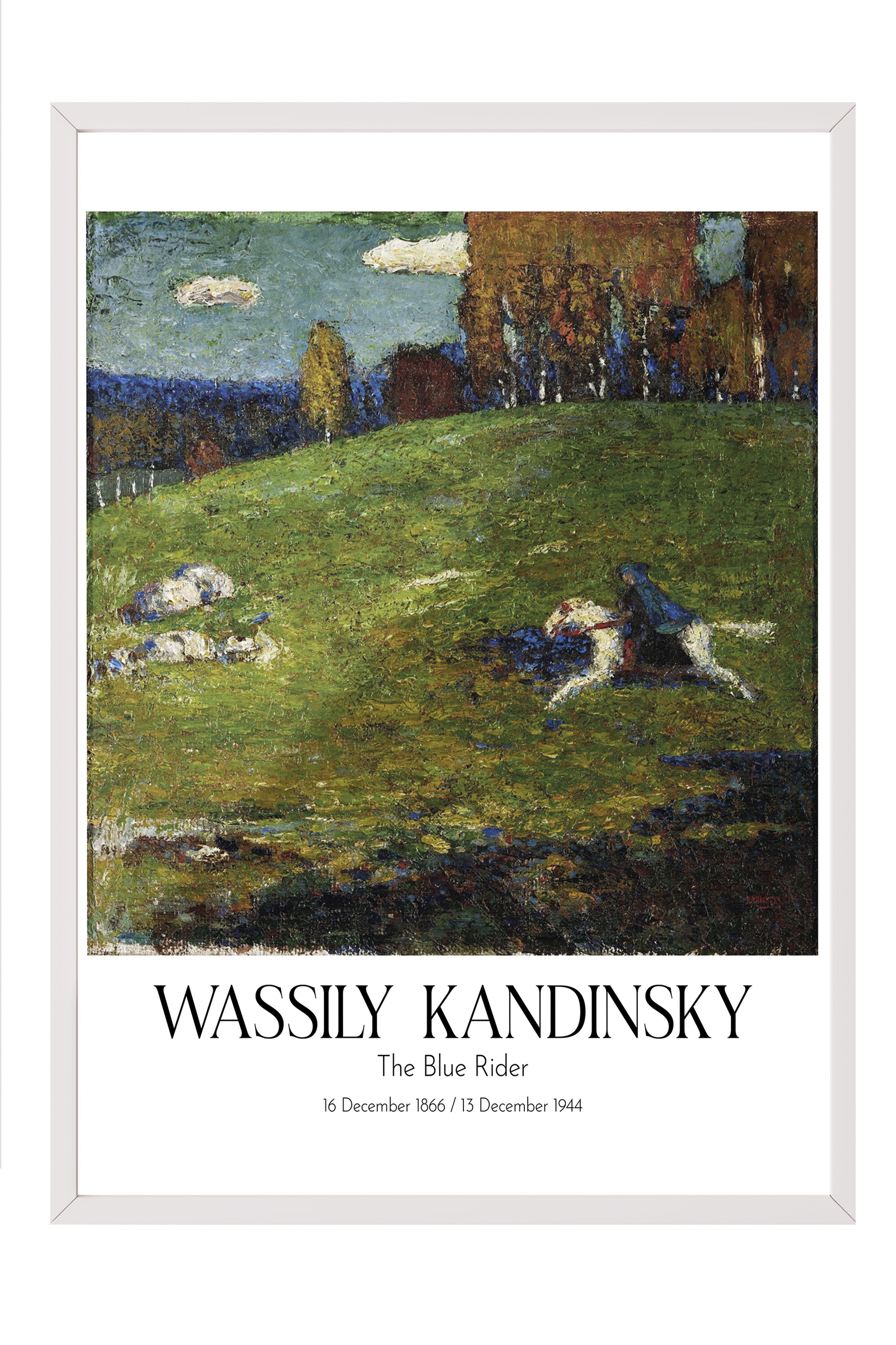 Wassily Kandinsky - The Blue Rider, Beyaz Çerçeveli Tablo, Sanat Serisi NO:112434