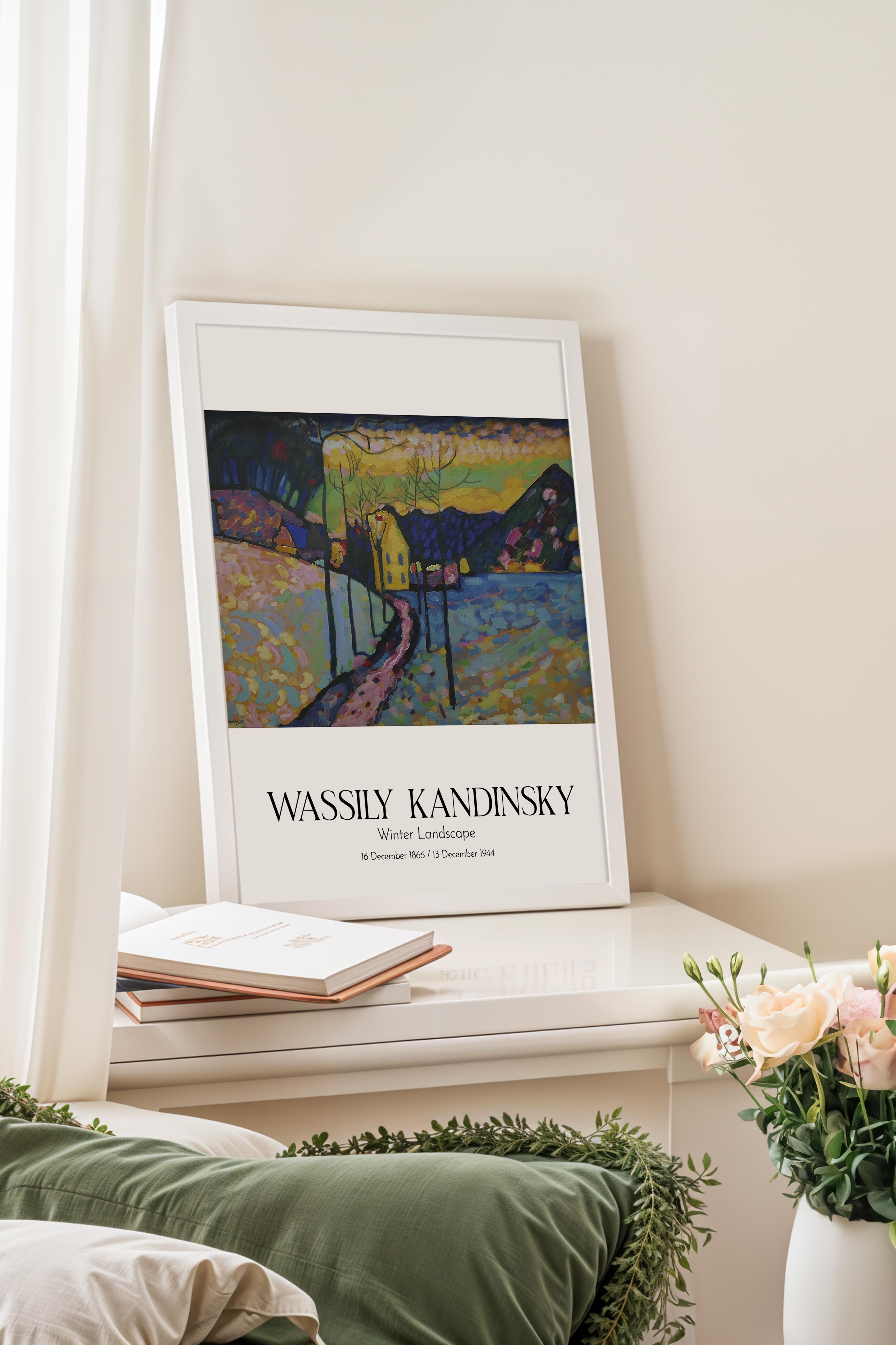 Wassily Kandinsky - Winter Landscape, Beyaz Çerçeveli Tablo, Sanat Serisi NO:112435