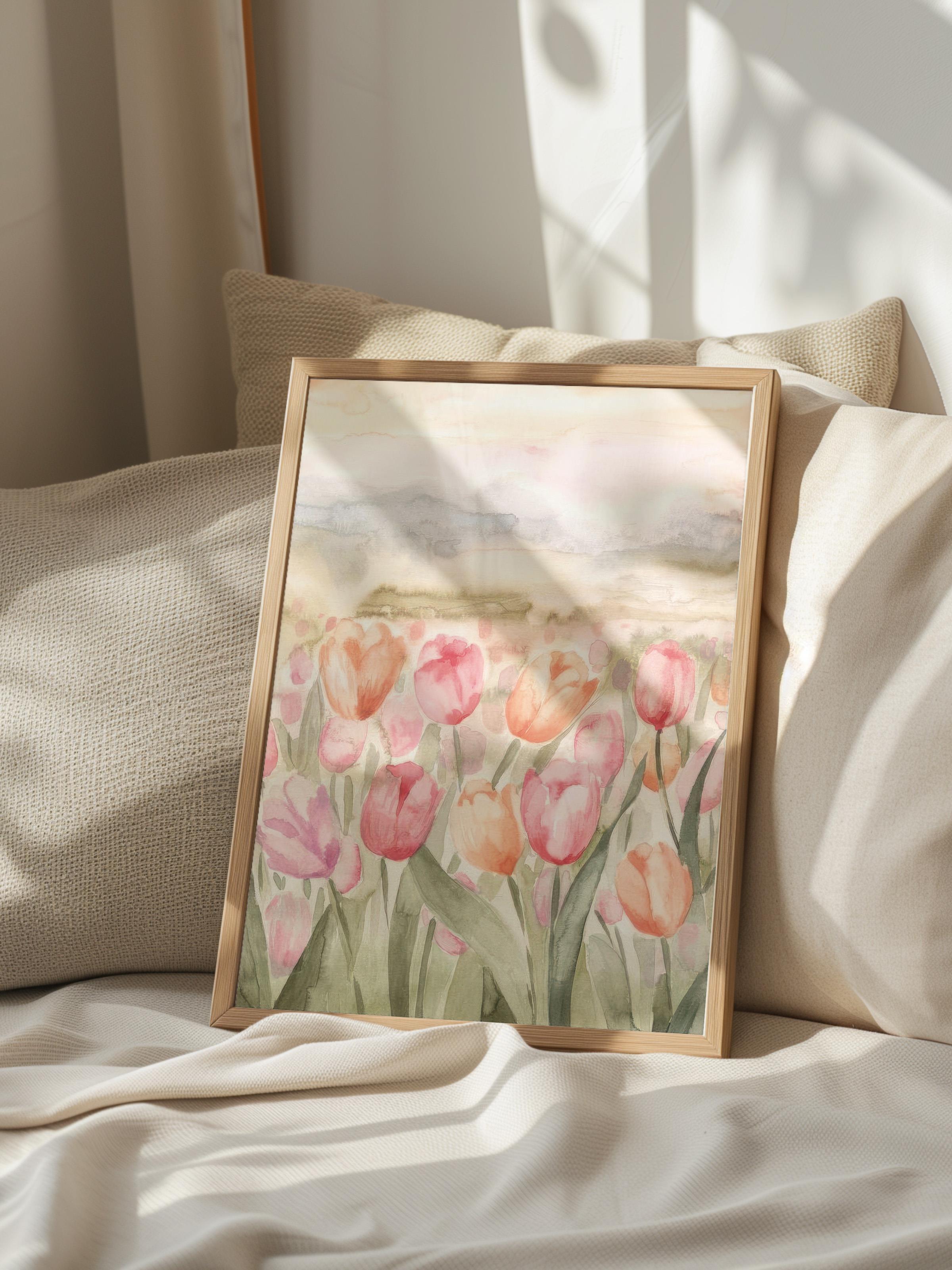 Watercolor Tulips Çerçeveli Tablo, Ahşap Çerçeve ve Poster, Duvar Tablosu Comfort Serisi NO:108543