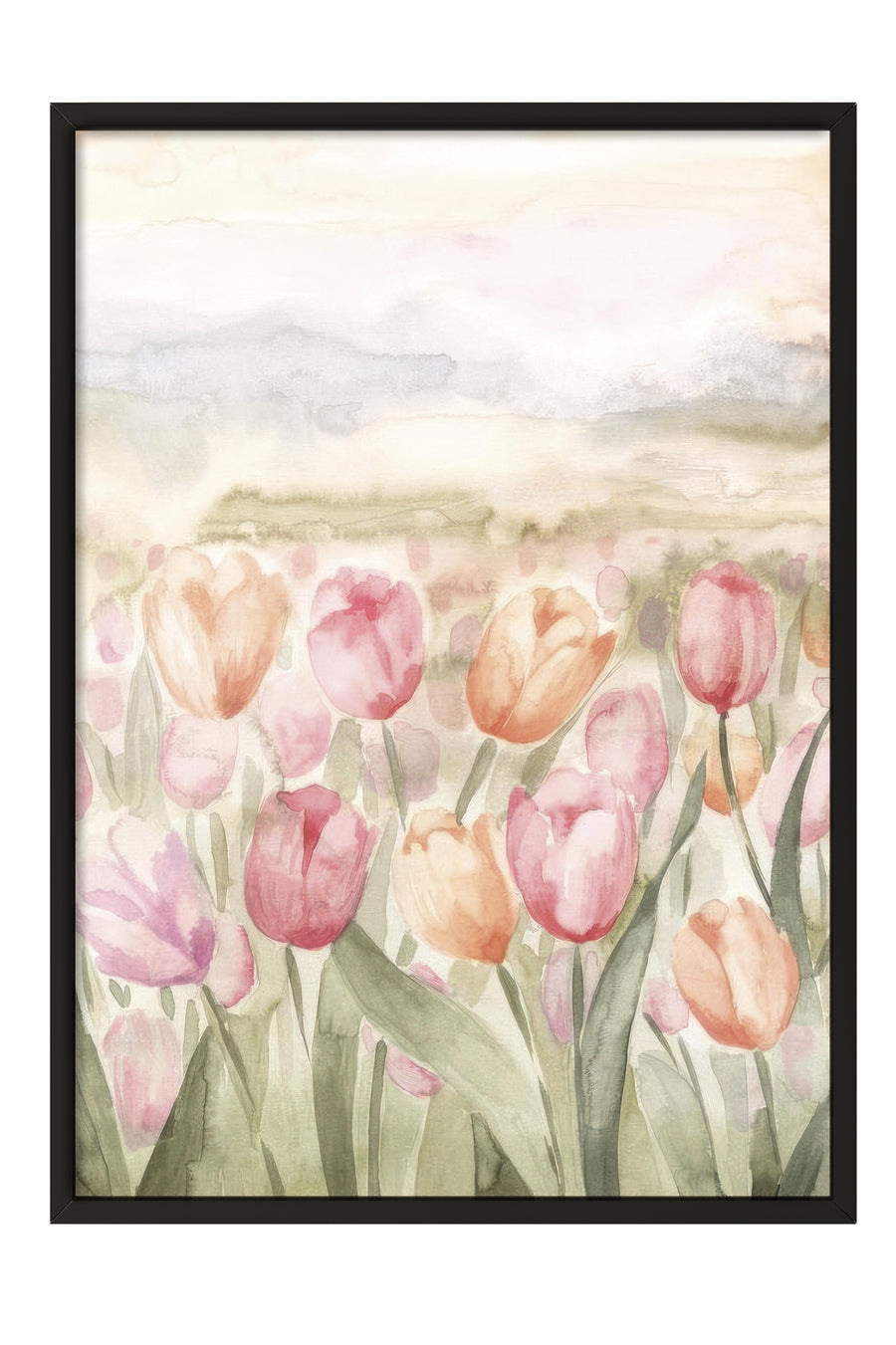 Renkli Lale Deseni Poster – Siyah Çerçeveli Tablo