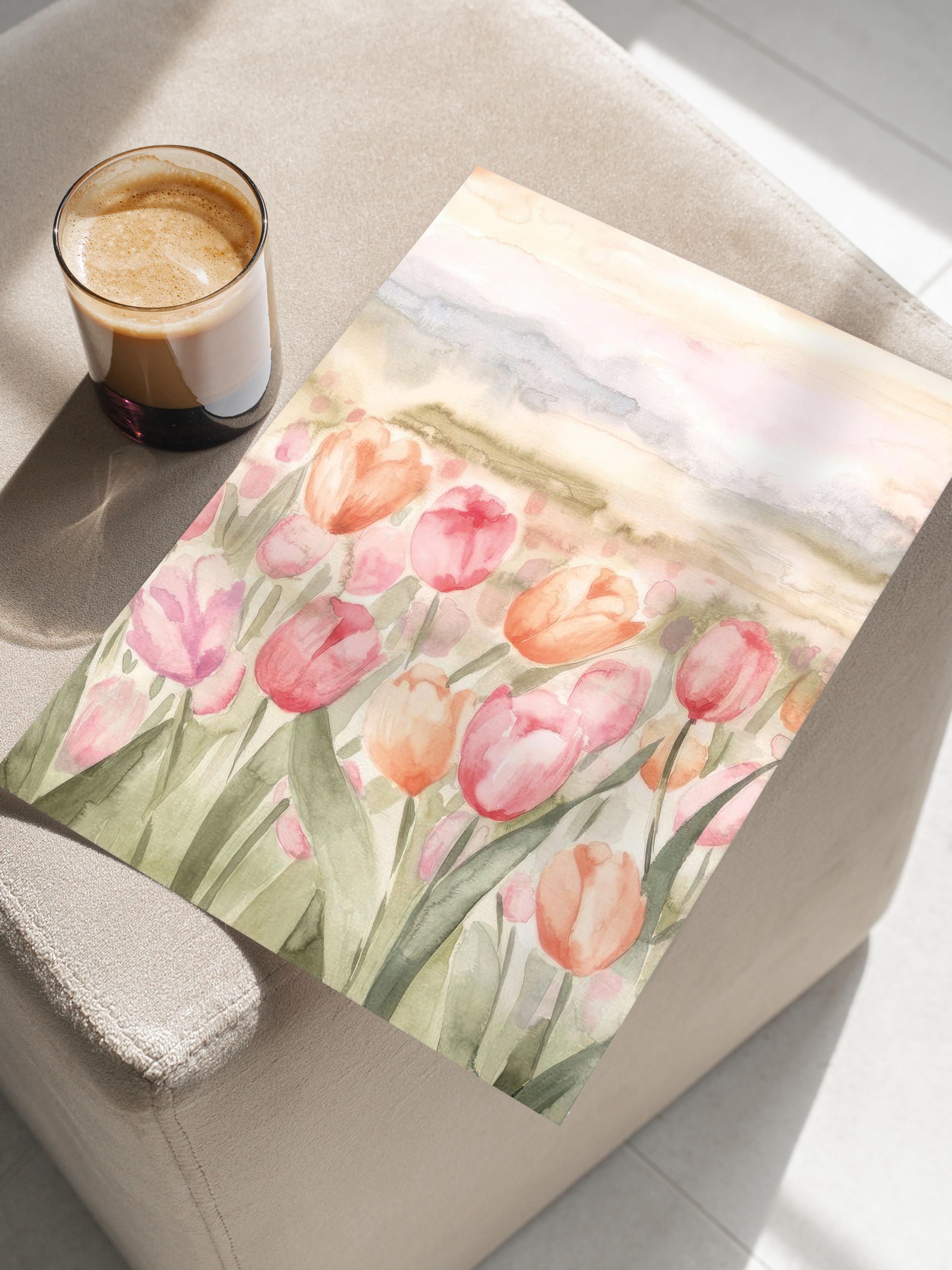 Watercolor Tulips Poster, Çerçevesiz Duvar Posteri, Dikey Duvar Tablosu Comfort Serisi NO:108543