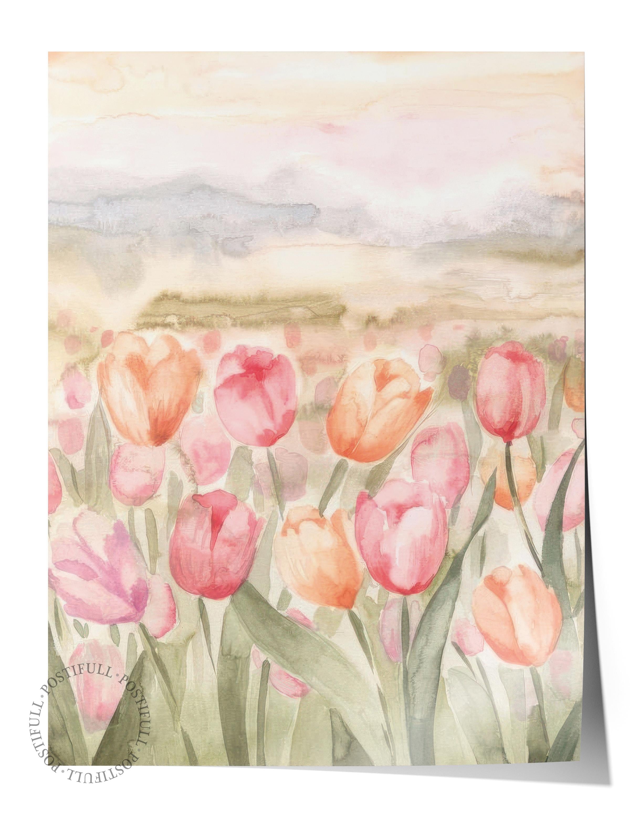 Watercolor Tulips Poster, Çerçevesiz Duvar Posteri, Dikey Duvar Tablosu Comfort Serisi NO:108543