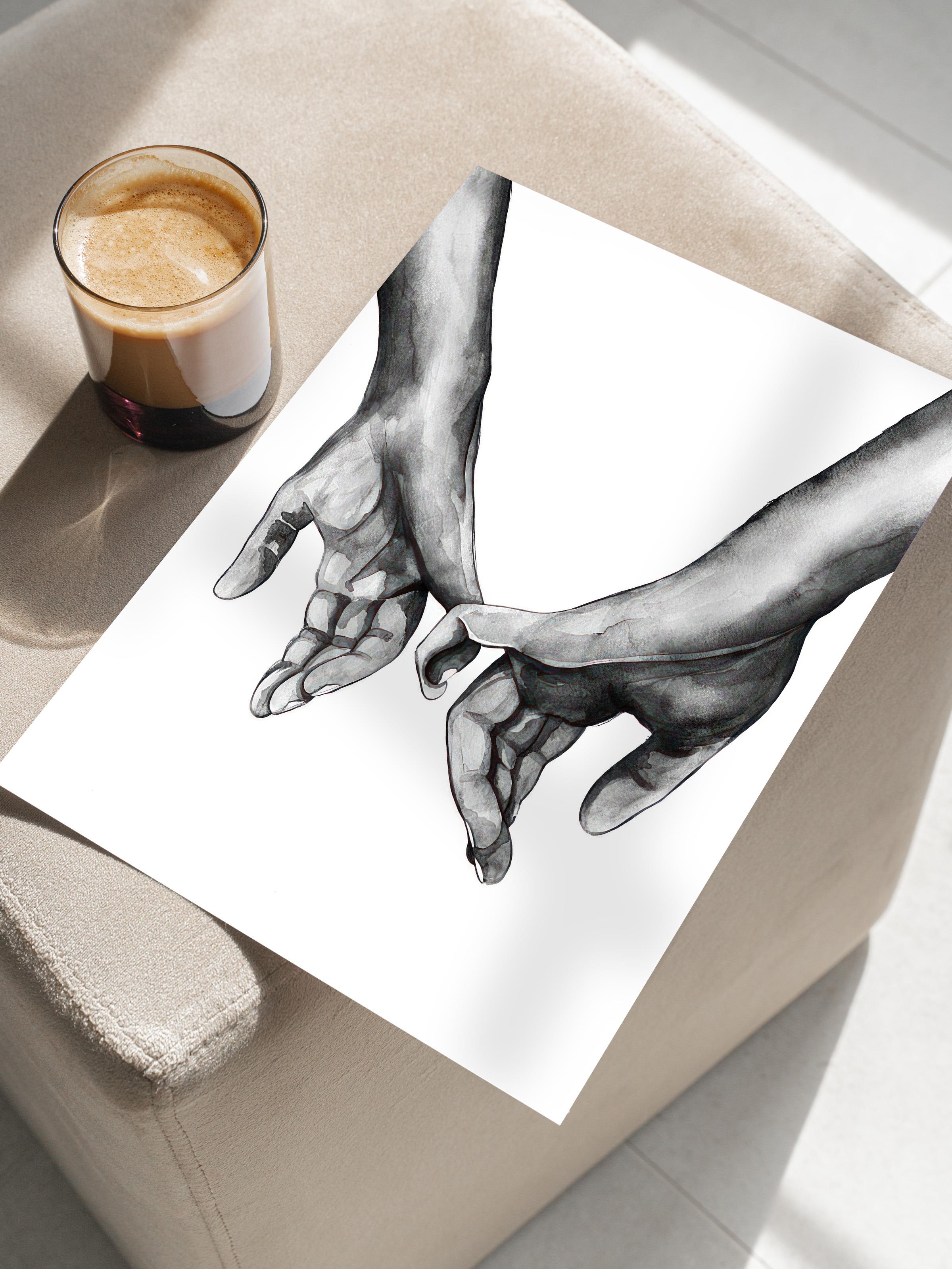 Watercolour Hands Poster, Çerçevesiz Duvar Posteri, Dikey Duvar Tablosu Comfort Serisi NO:108518