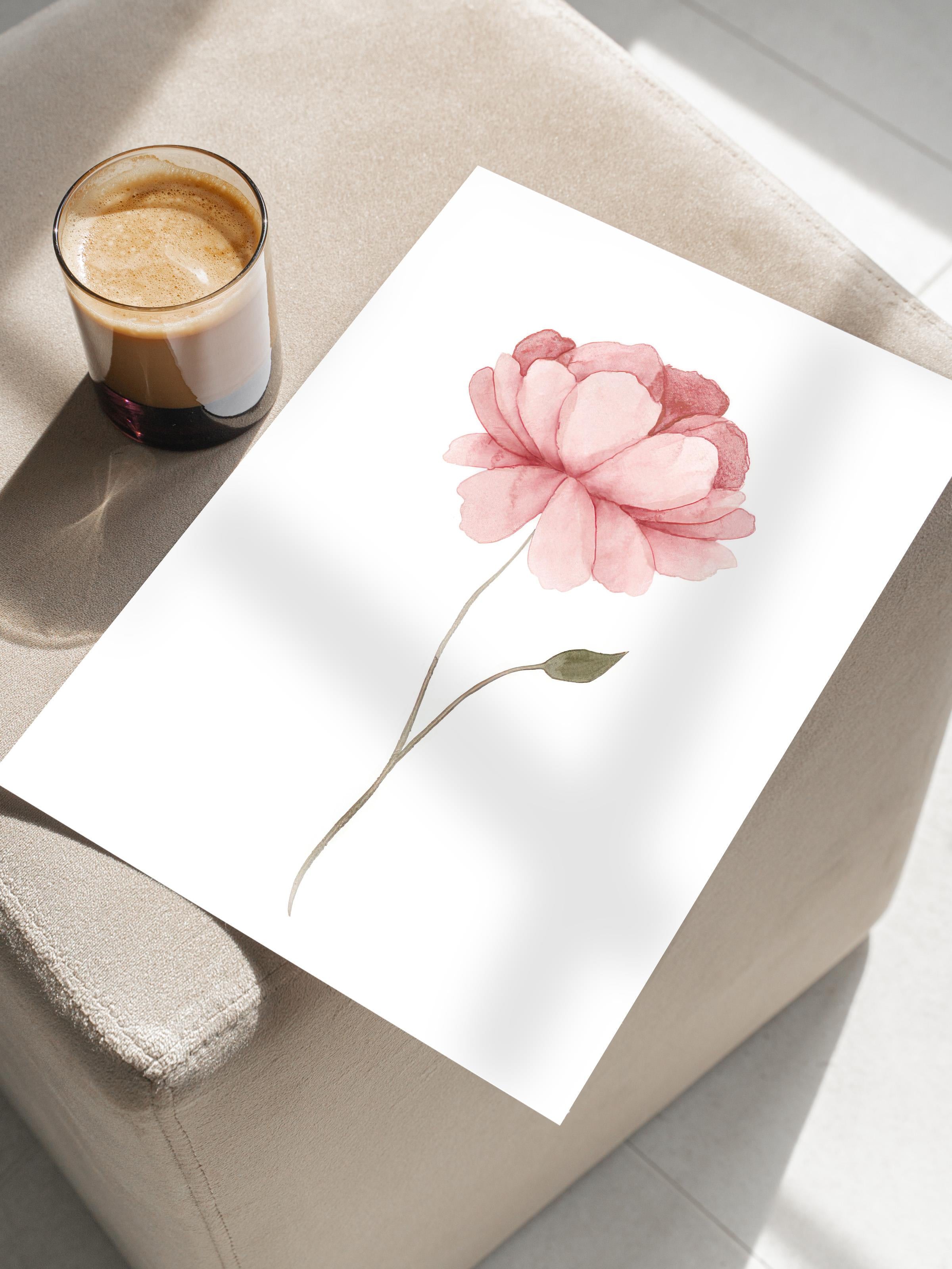 Watercolour Peony Poster, Çerçevesiz Duvar Posteri, Dikey Duvar Tablosu Comfort Serisi NO:108493