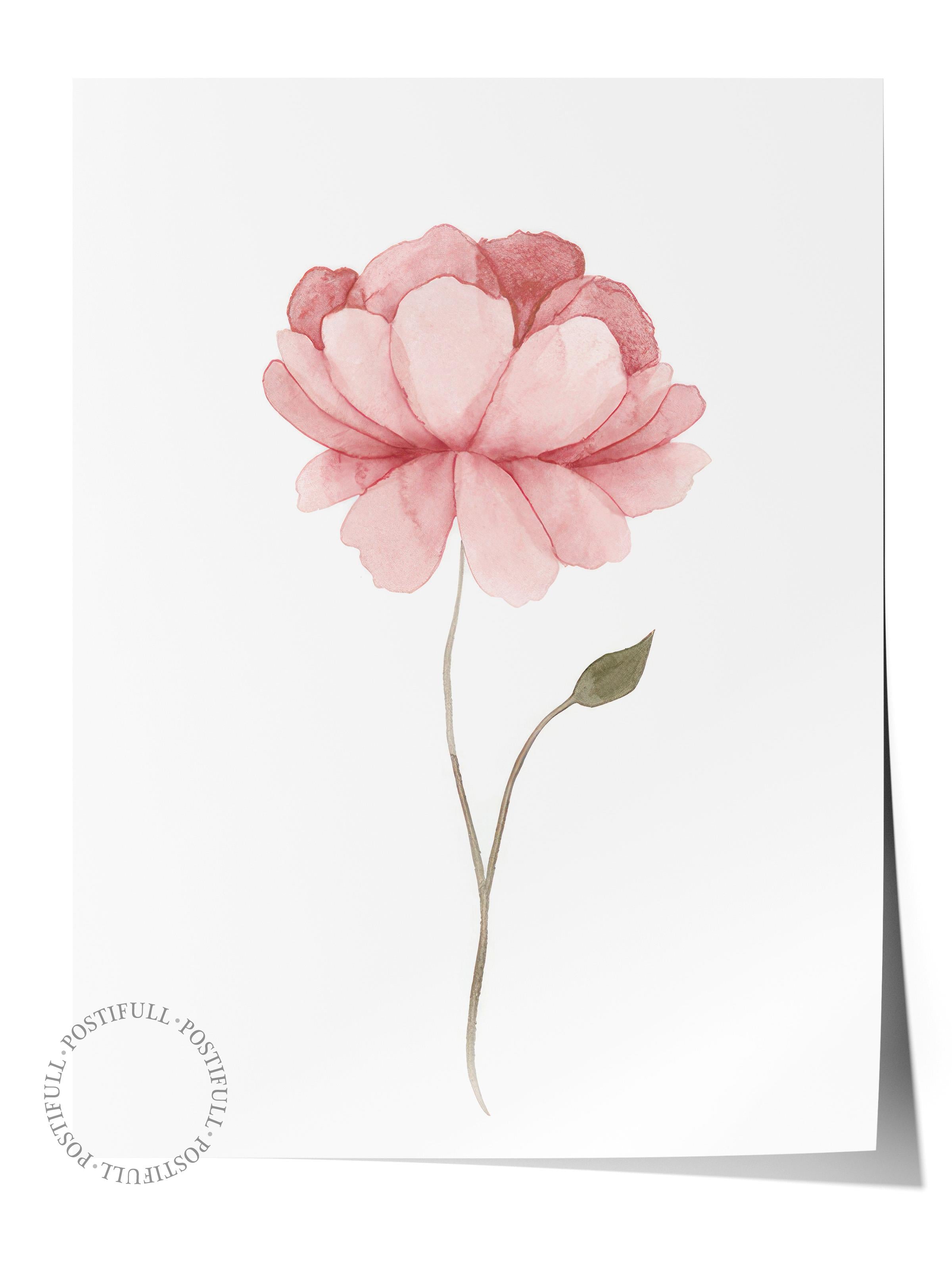 Watercolour Peony Poster, Çerçevesiz Duvar Posteri, Dikey Duvar Tablosu Comfort Serisi NO:108493