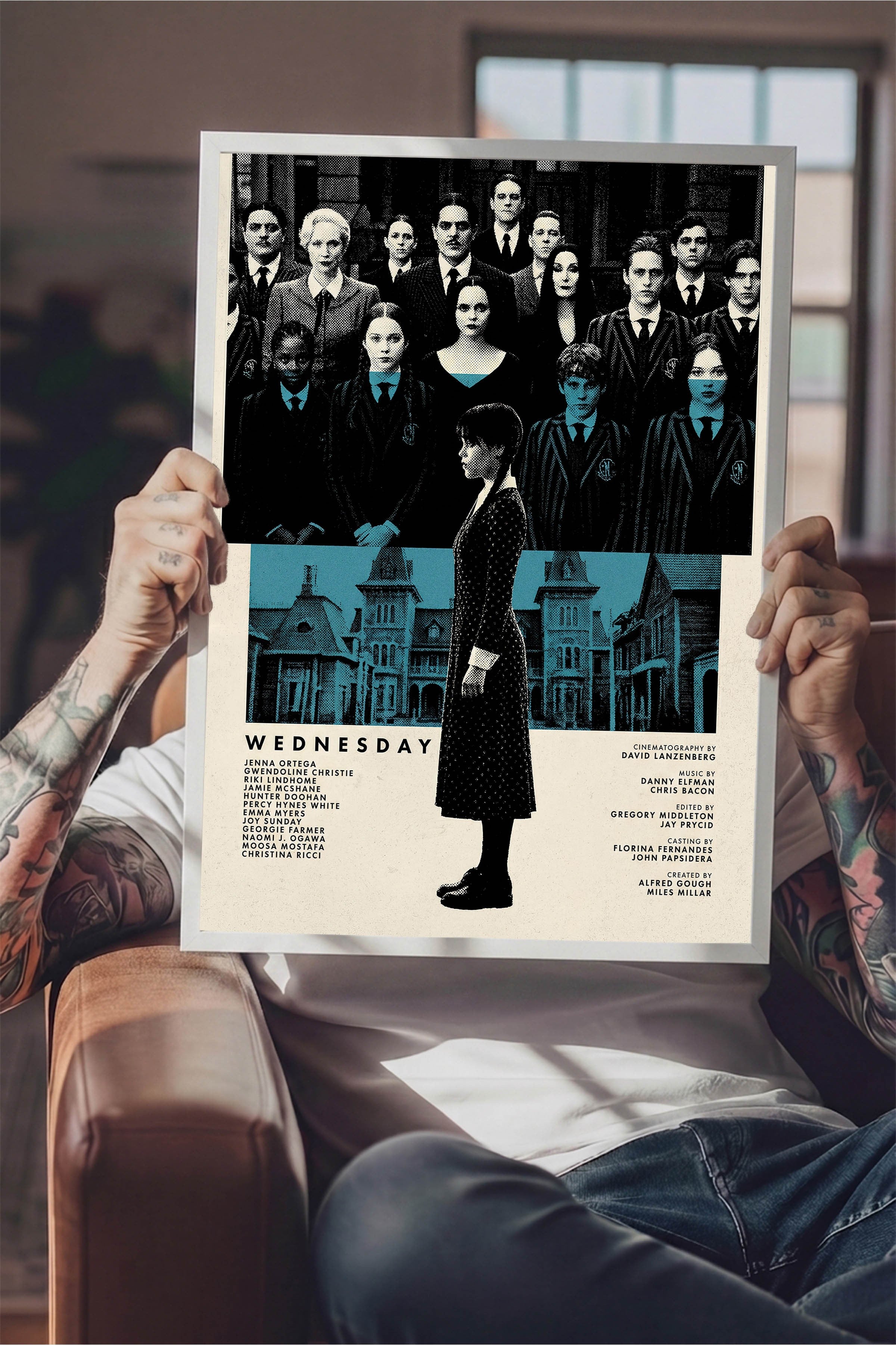 Wednesday Beyaz Çerçeveli Poster, Sinema ve Dizi Tablo, Film Dizi Afişleri NO:112782