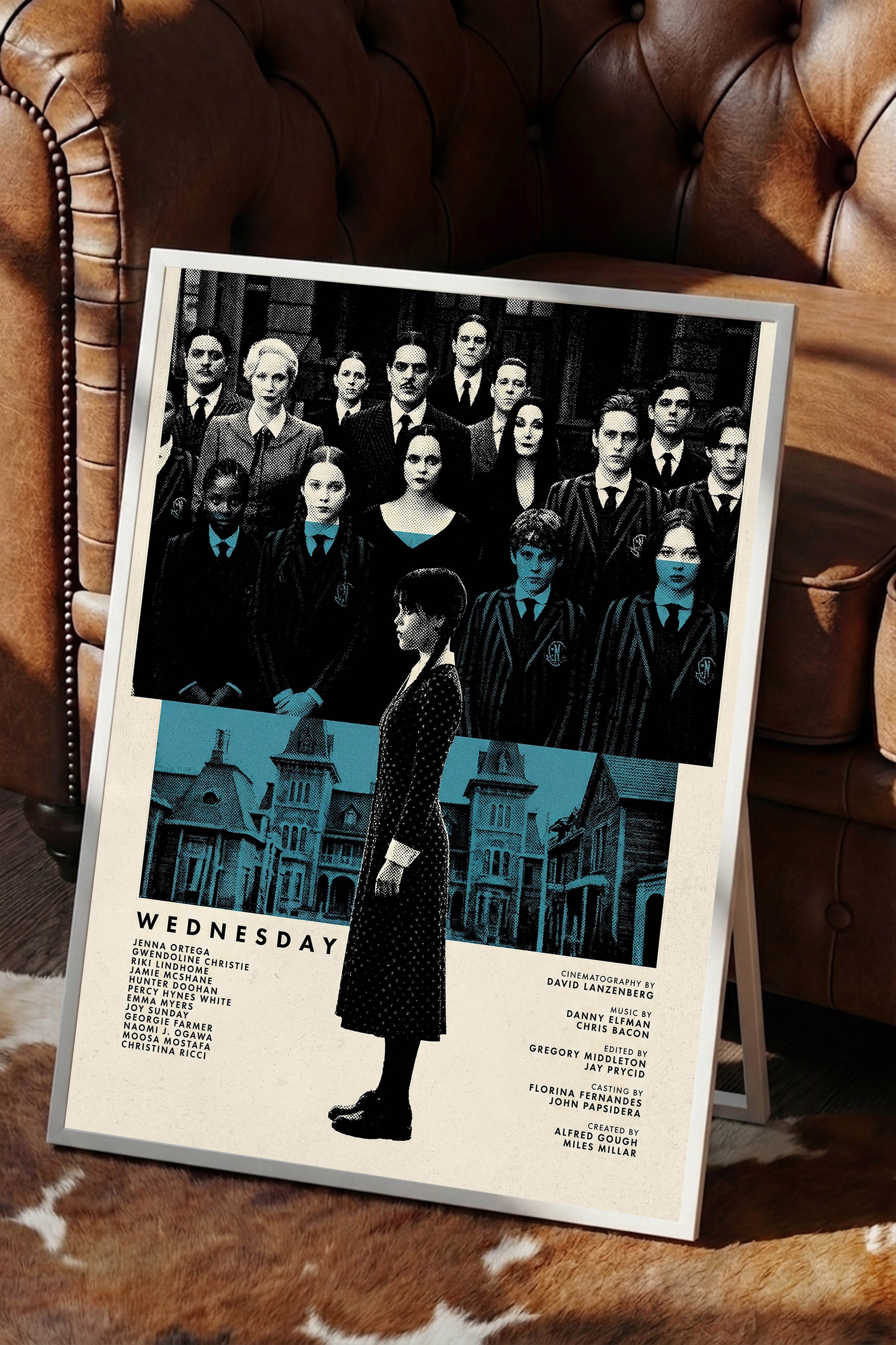 Wednesday Beyaz Çerçeveli Poster, Sinema ve Dizi Tablo, Film Dizi Afişleri NO:112782