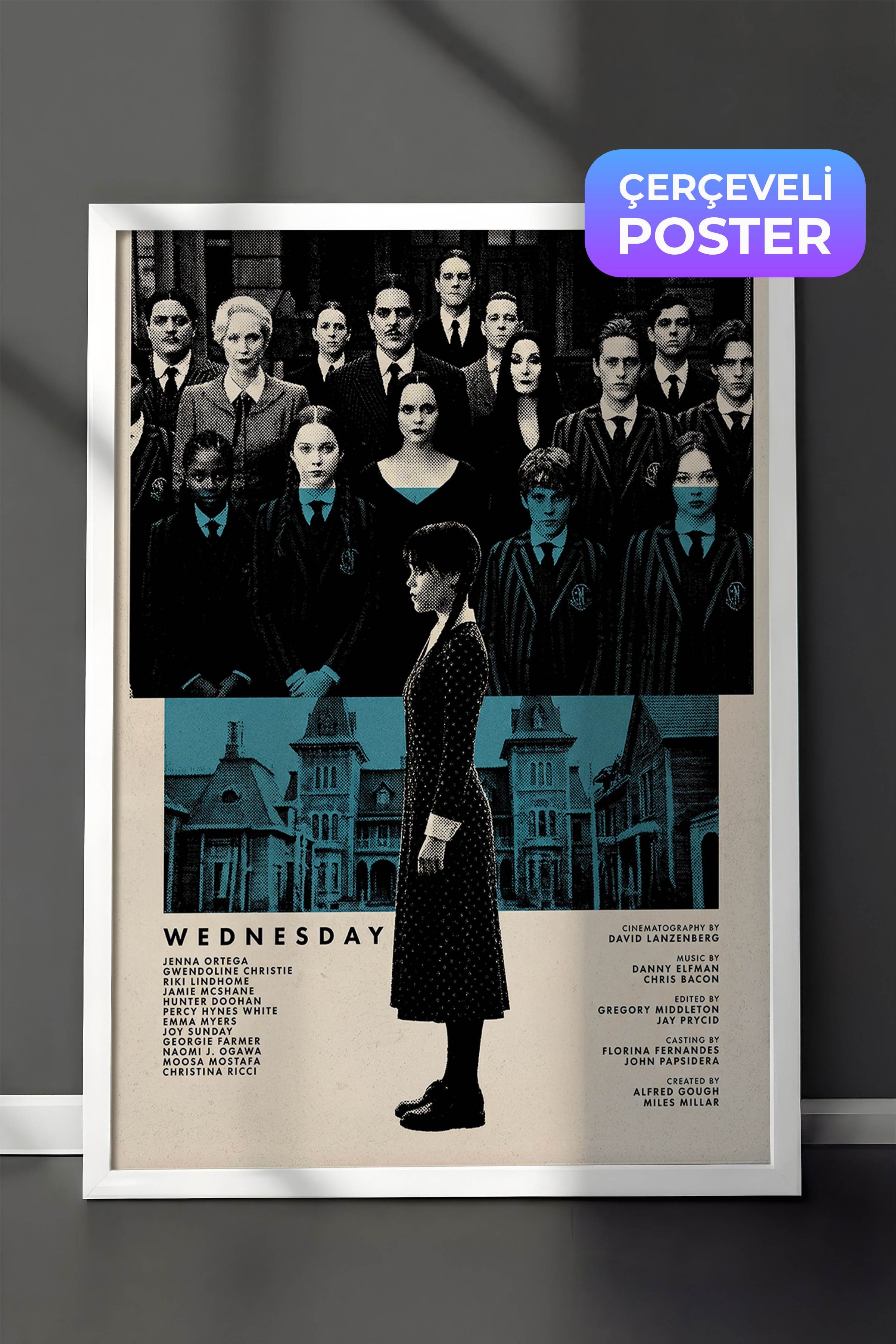 Wednesday Beyaz Çerçeveli Poster, Sinema ve Dizi Tablo, Film Dizi Afişleri NO:112782