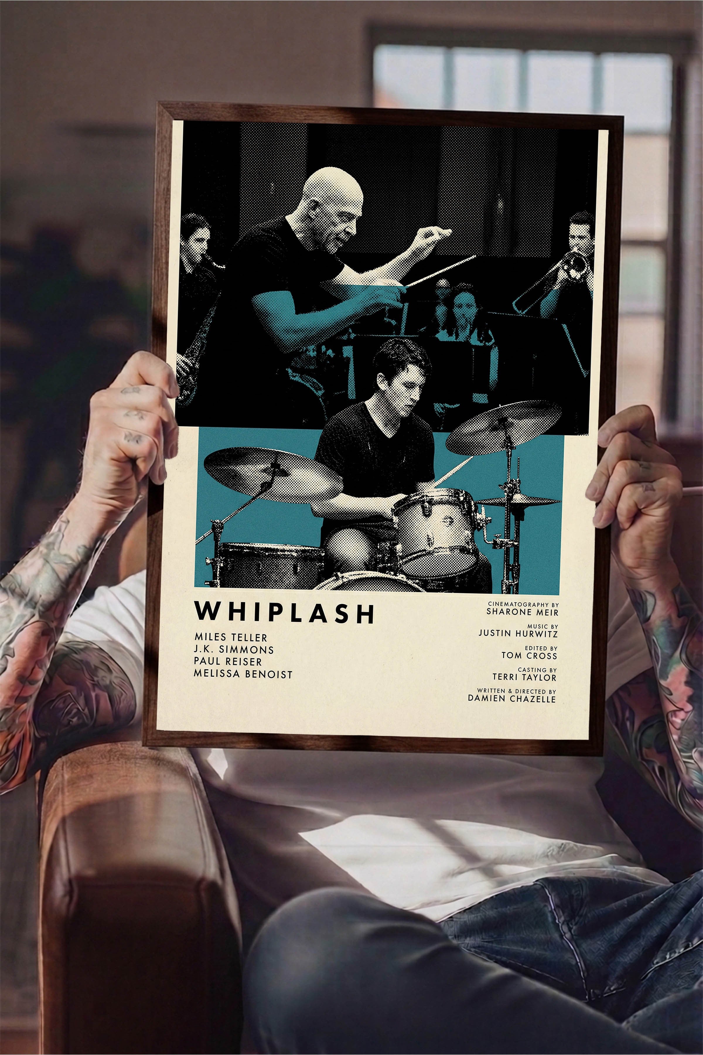 Whiplash Kahverengi Çerçeveli Poster, Sinema ve Dizi Tablo, Film Dizi Afişleri NO:112830