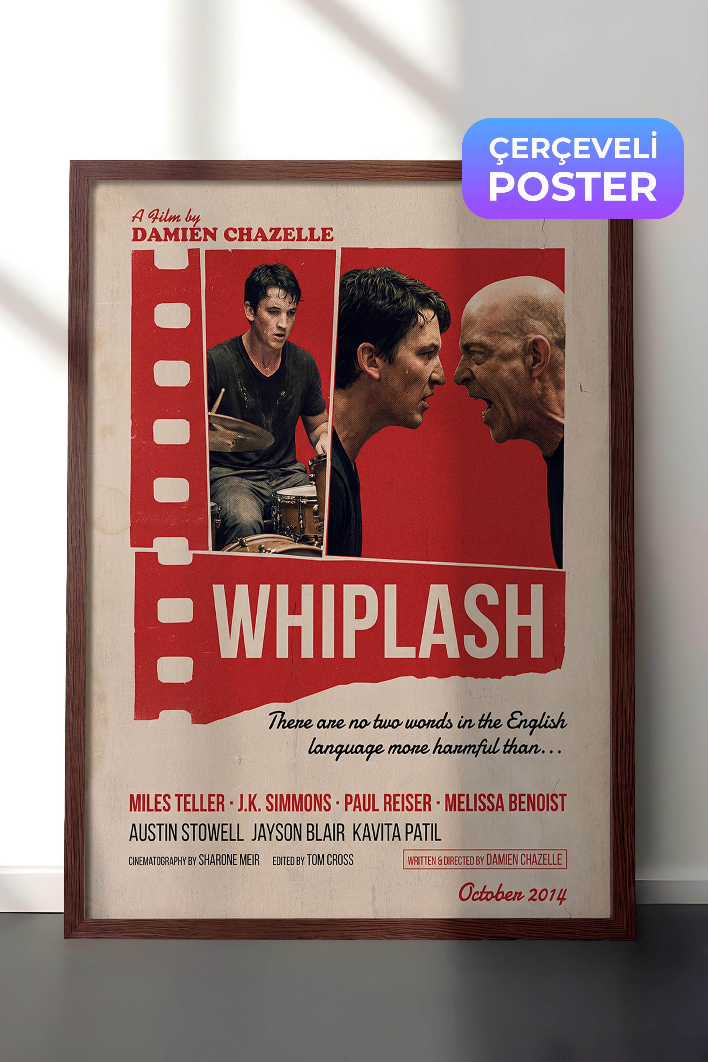 Whiplash Kahverengi Çerçeveli Poster, Sinema ve Dizi Tablo, Film Dizi Afişleri NO:112904