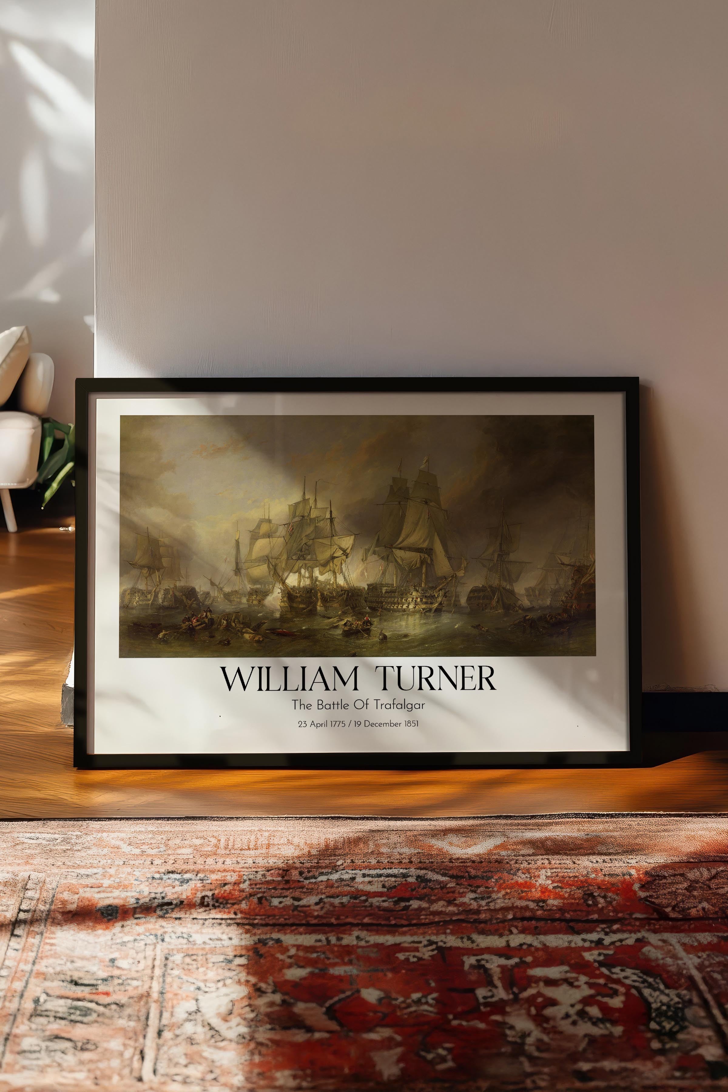 William Turner - The Battle Of Trafalgar, Siyah Çerçeveli Tablo, Sanat Serisi NO:112473