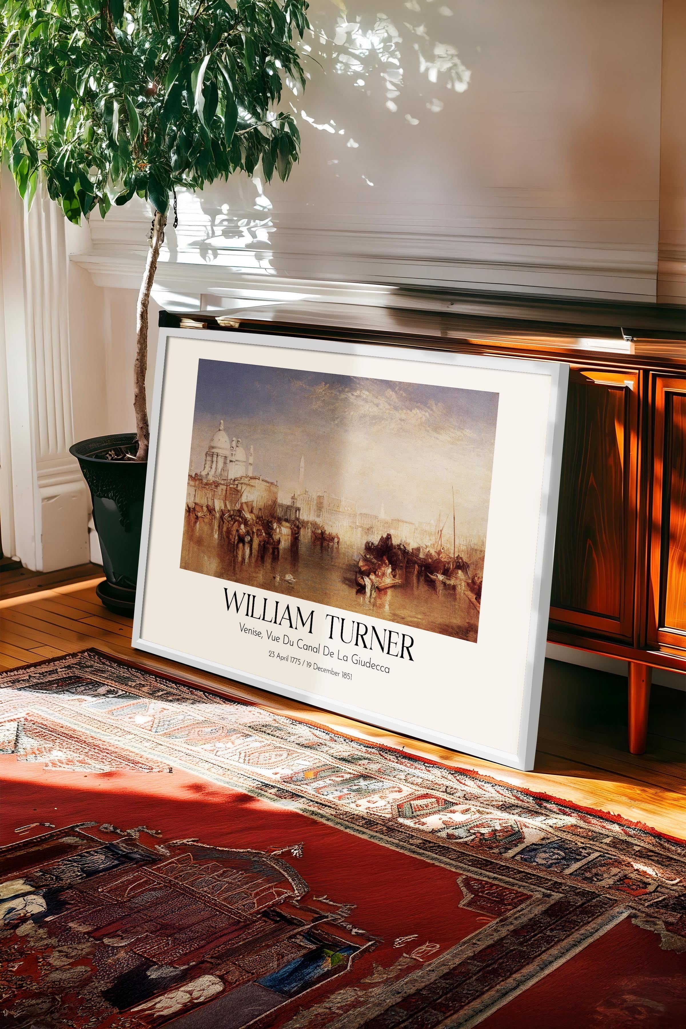William Turner - Venise, Vue Du Canal De La Giudecca, Beyaz Çerçeveli Tablo, Sanat Serisi NO:112477