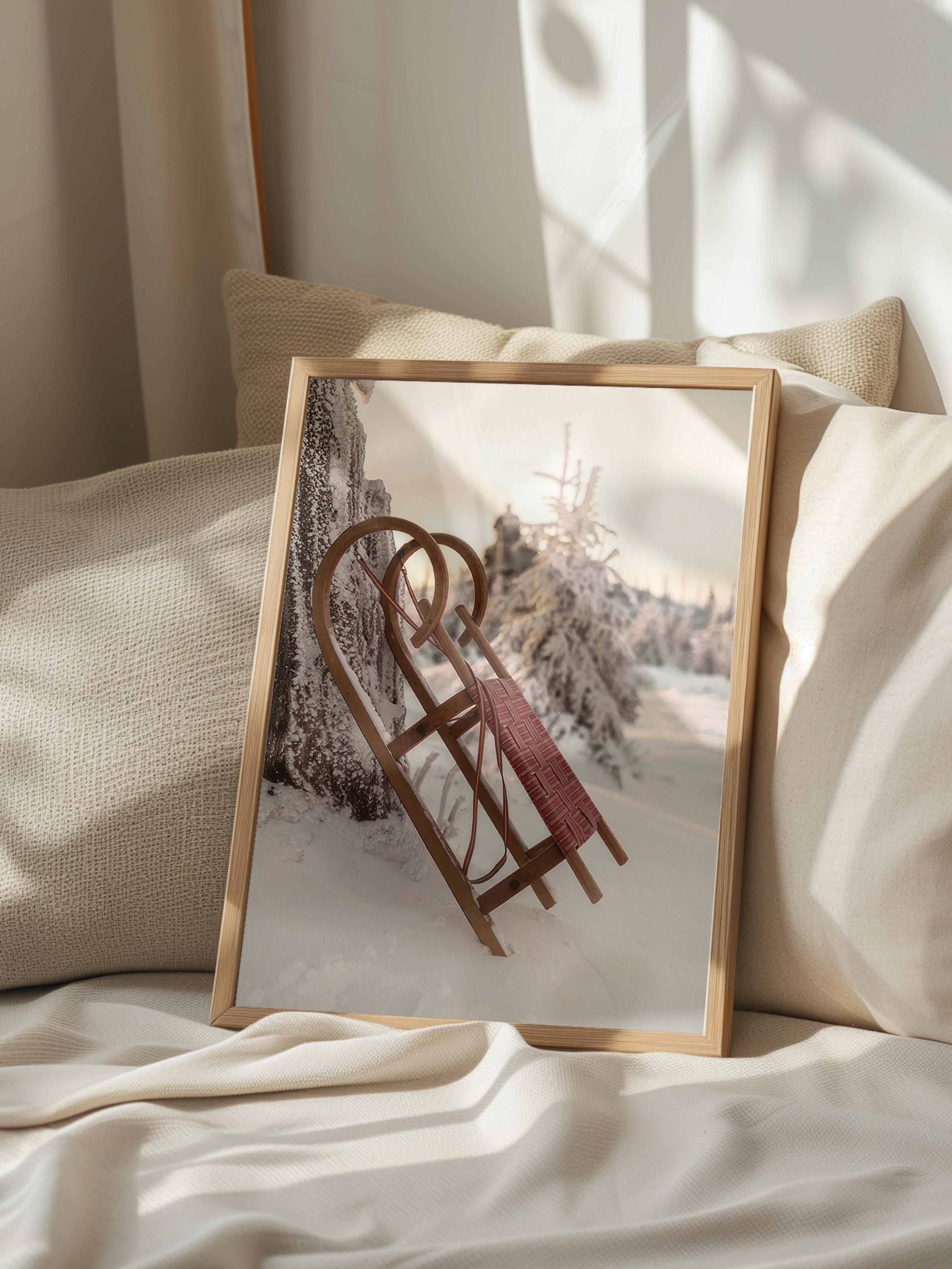 Winter Sleigh Çerçeveli Yılbaşı Tablosu, Ahşap Çerçeve ve Poster Comfort Serisi NO:108512